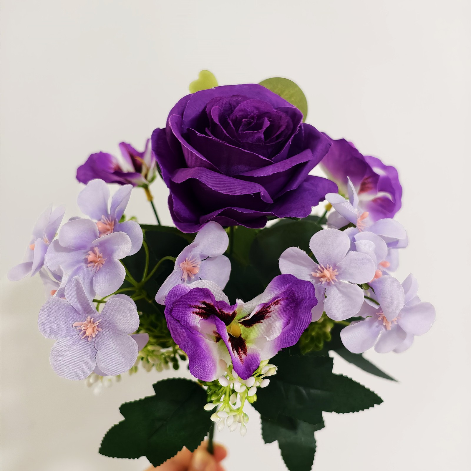 12″ Artificial Purple Flower Bush Rose Pansy Mixed for Home Wedding Decor