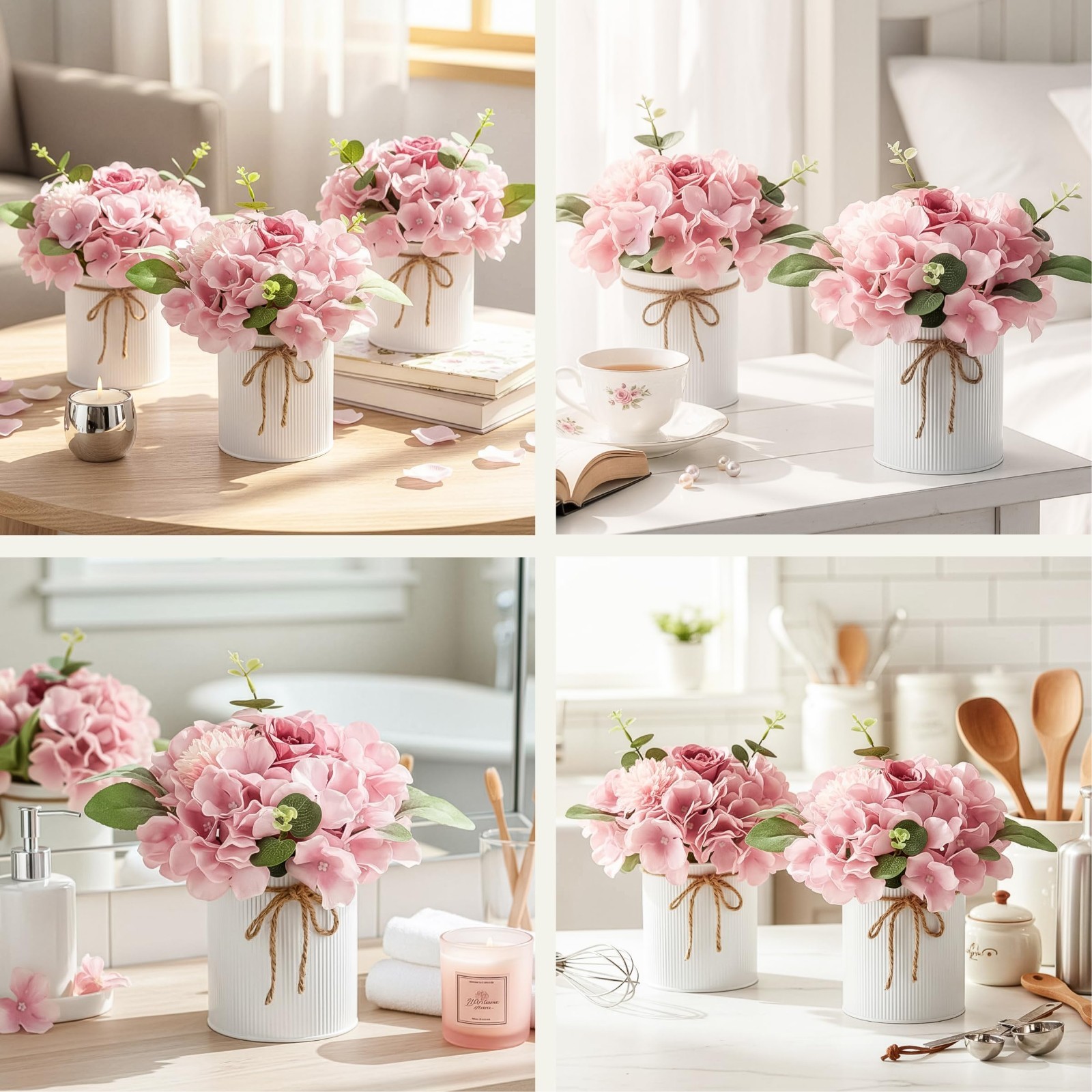 10PCS Faux Silk Hydrangea Flowers with Vase – Spring Wedding Table Centerpiece D