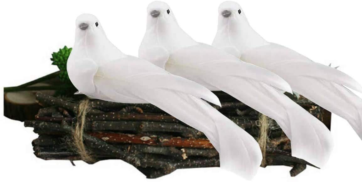 12 PCS Artificial White Doves Foam Feathered Clip On Birds for Christmas