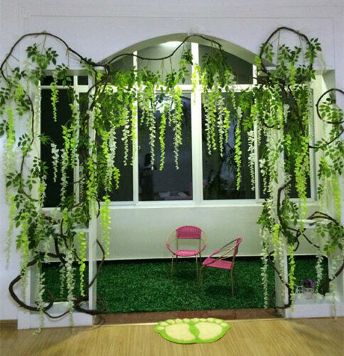 12PCS Artificial Fake Wisteria Vine Ratta Hanging Garland Silk Flowers Decor