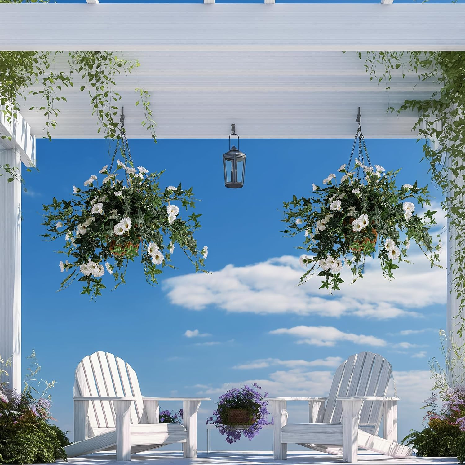 UV Resistant Artificial Petunias – 2PCS Hanging Silk Flowers for Outdoor Decor