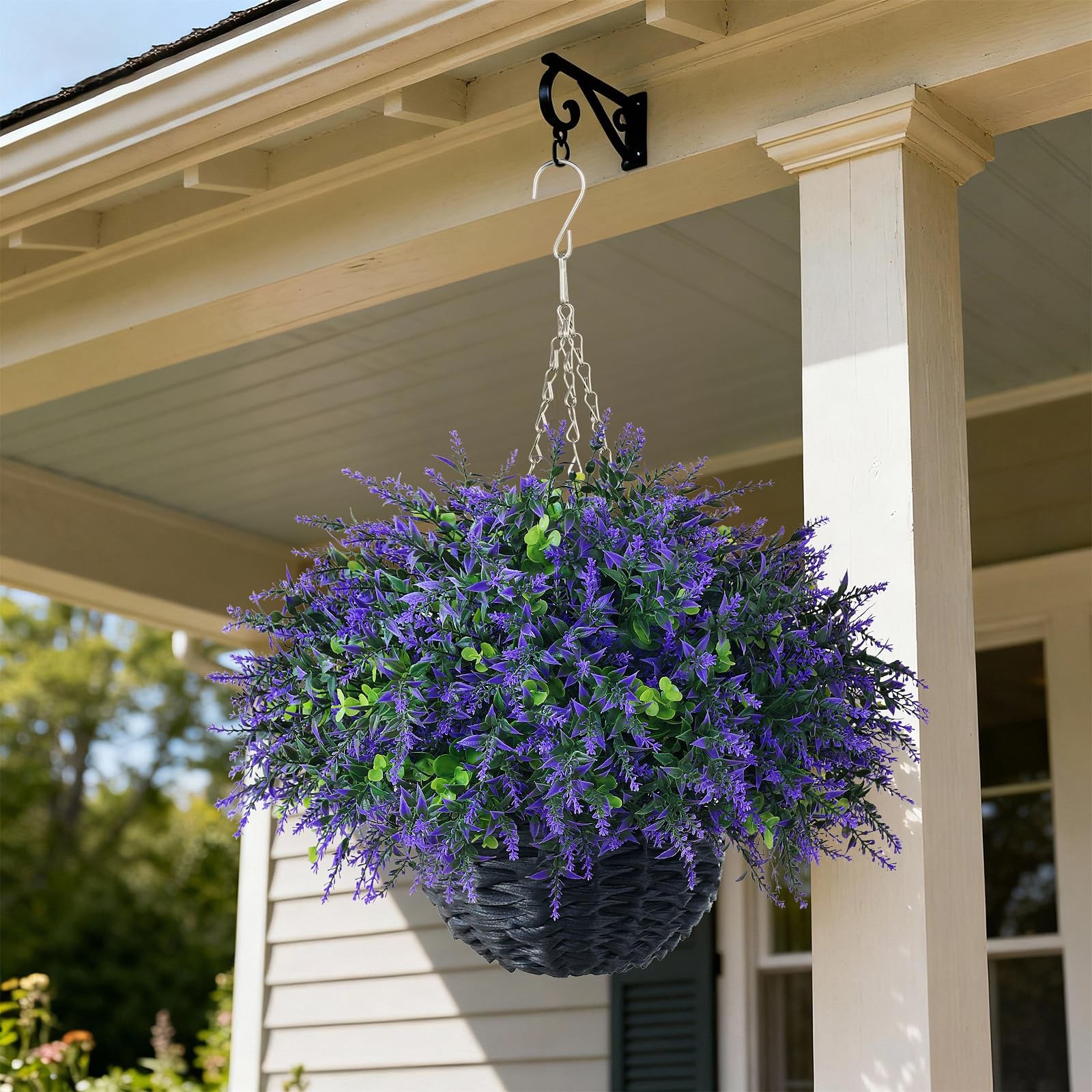 Artificial Eucalyptus & Lavender Hanging Basket (2 Pieces) – Realistic Fake H…