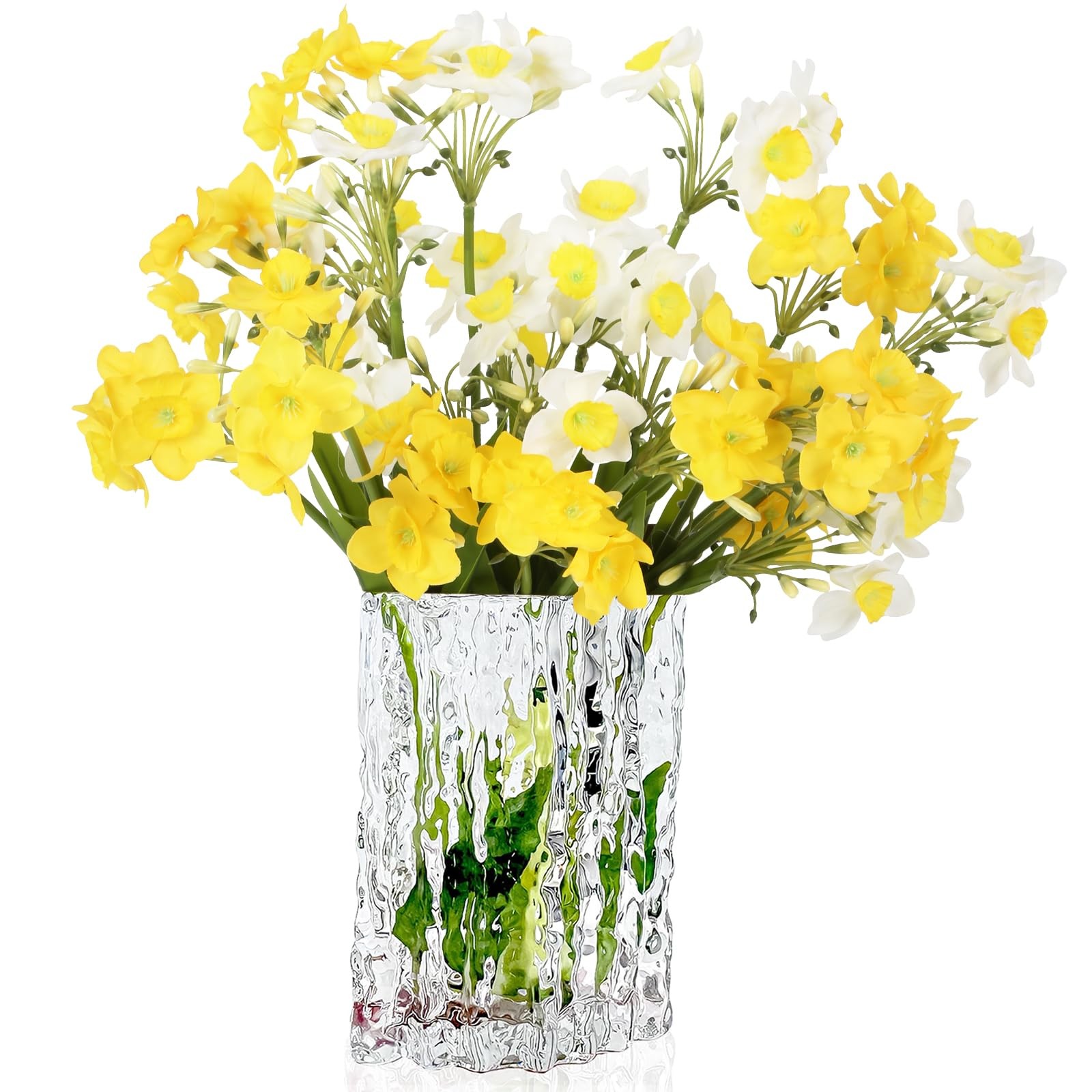 Artificial Daffodils Yellow and White Fake Spring Flowers 6 Bundles 15.75″ Na…