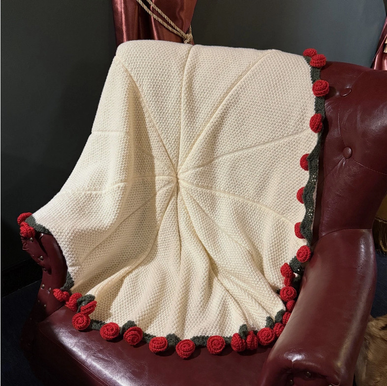 Bouquet ,DIY Handmade Crochet Rose Blanket,Knitted Throw Blankets