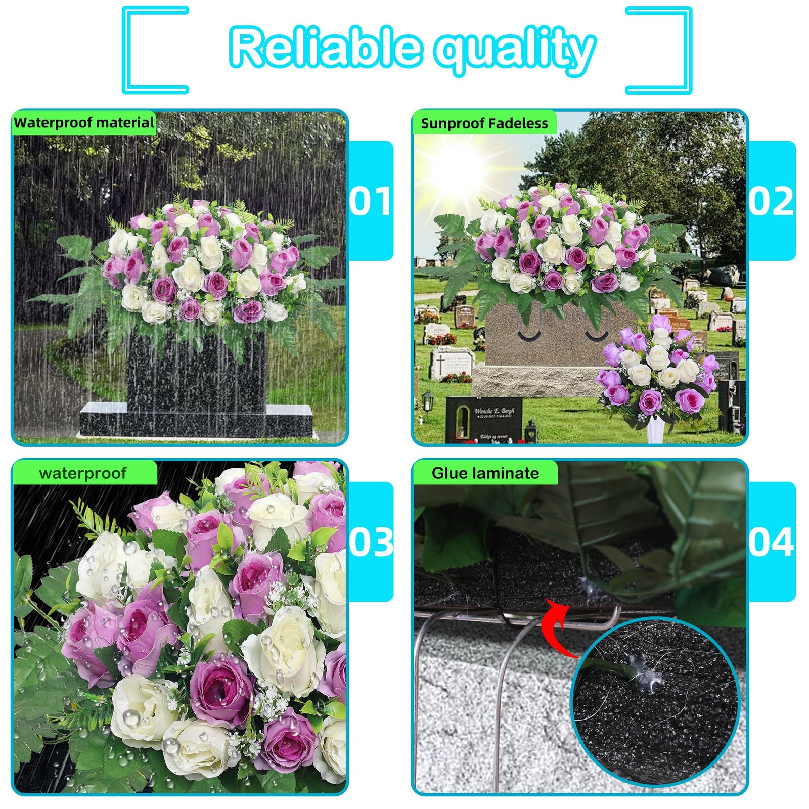 Artificial Cemetery Flower Saddles, Cemetery Memorial Flowers with Vase,Outdo…