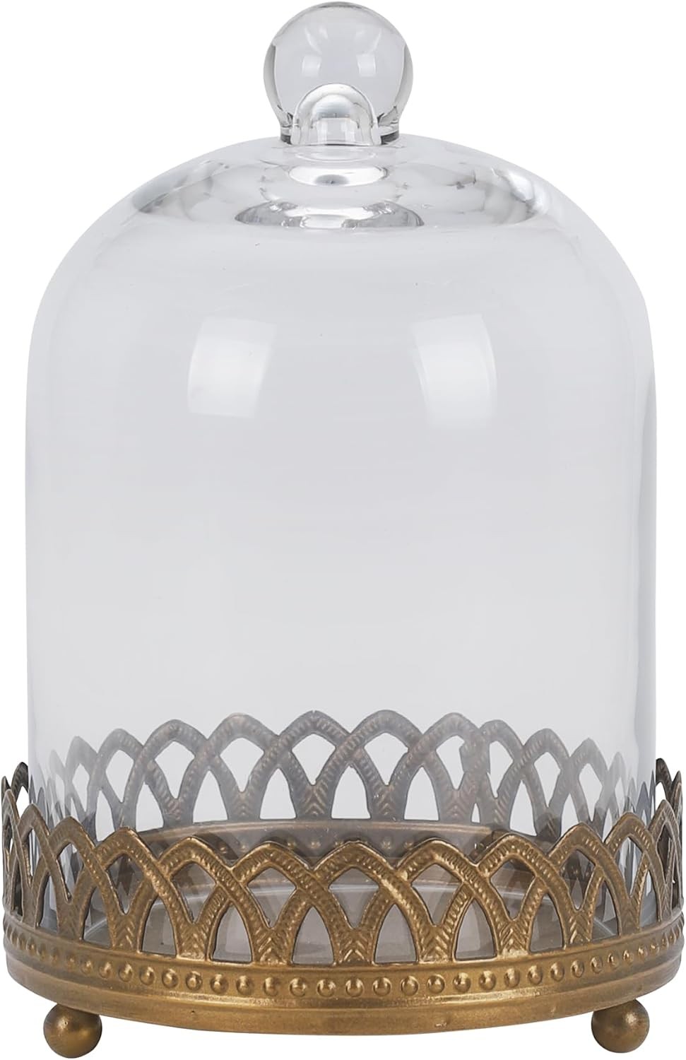Twakutwku 8″ Tall Large Sturdy Handmade Glass Cloche Dome with Metal Base in Gol