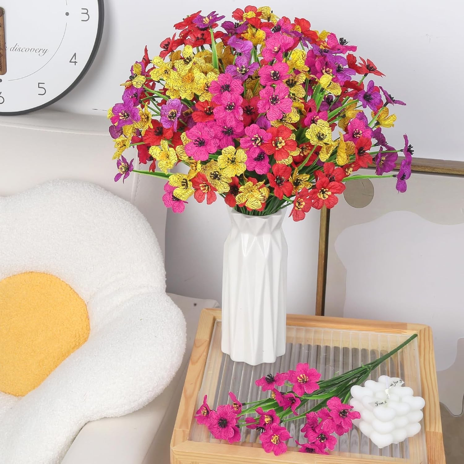 Versatile 12 Bundles of Artificial Flowers for Spring Summer Indoor/Outdoor Use