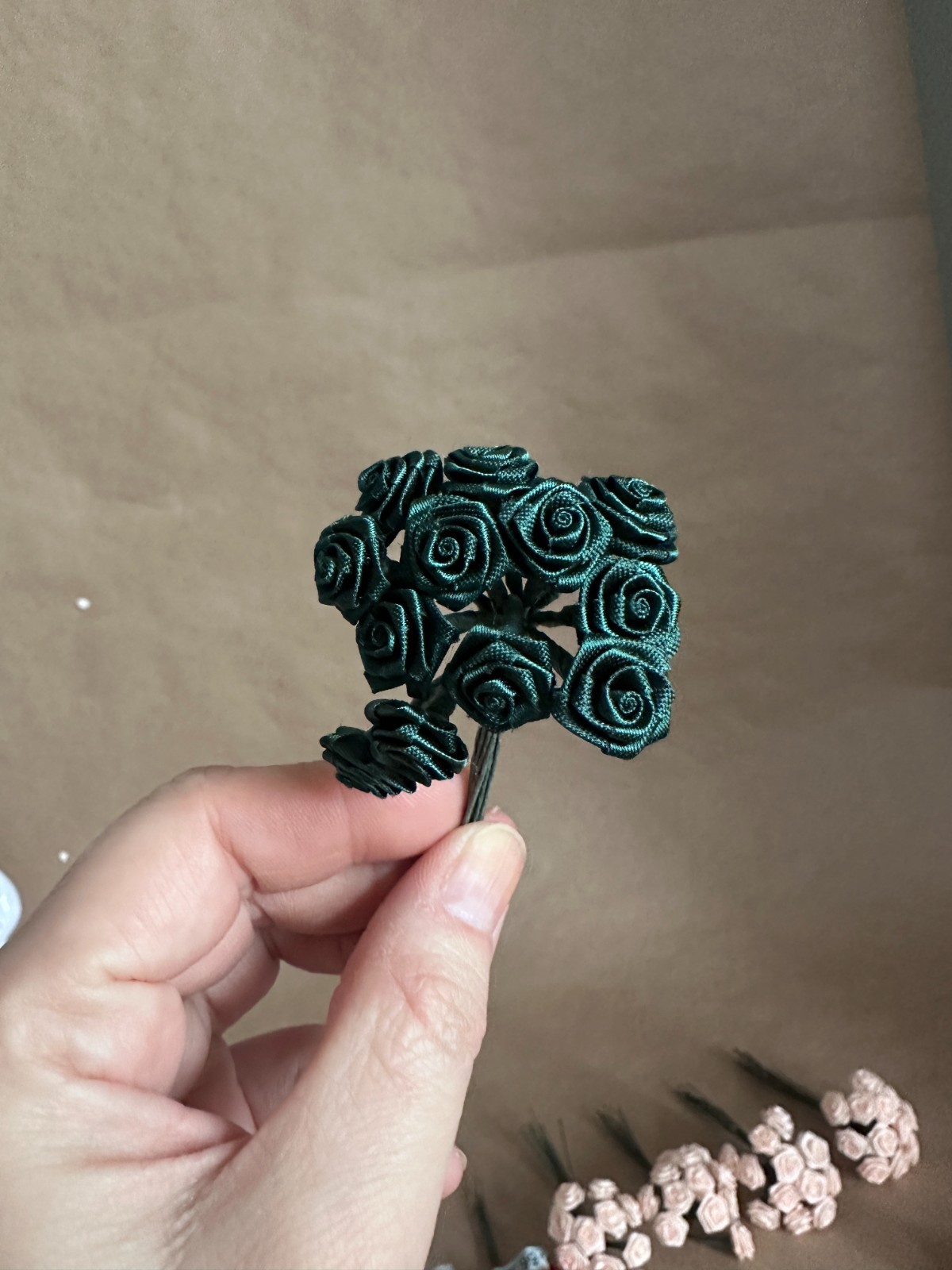vtg. Assorted Bouquet, Single Satin Roses for Crafting Decoration most with tags