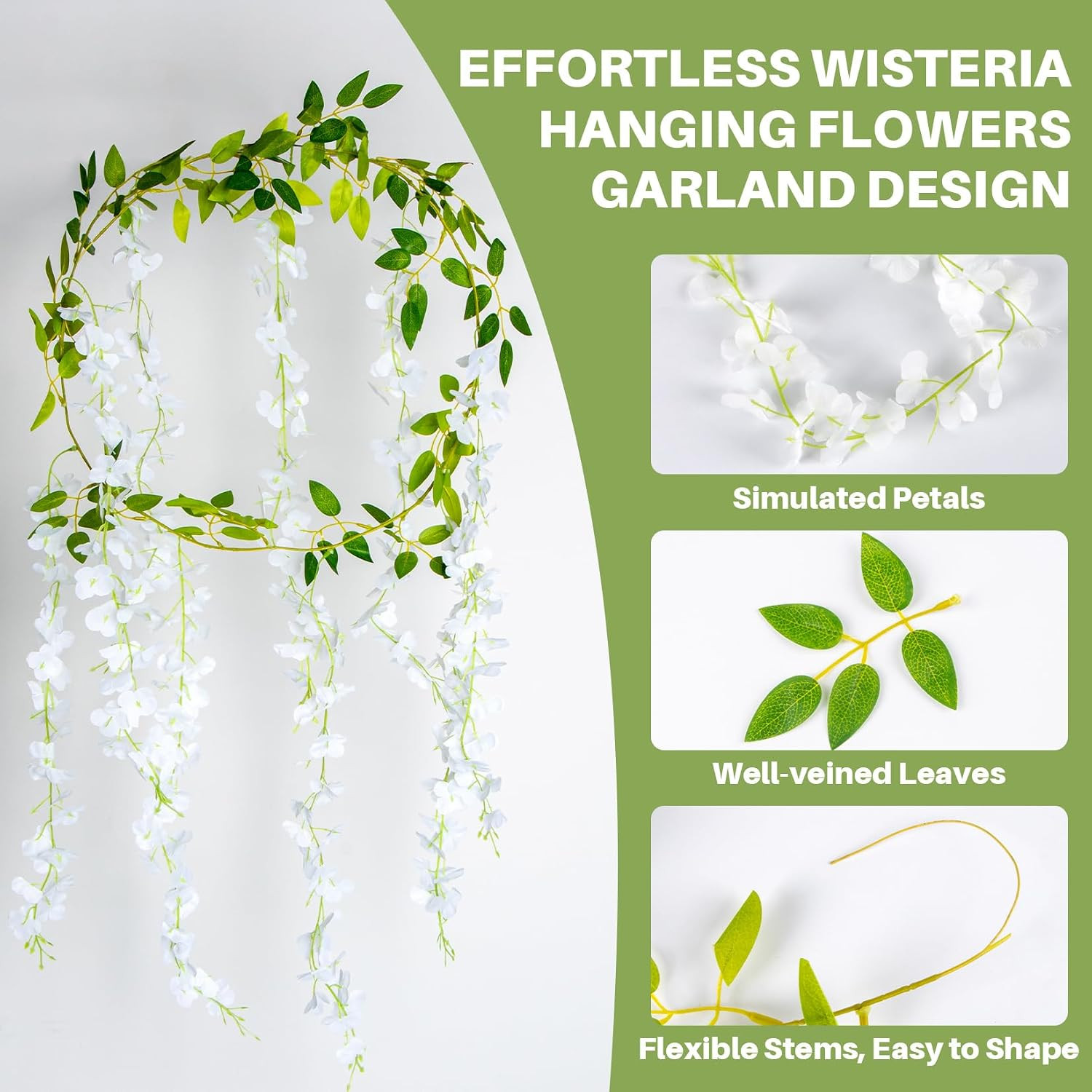 2 Pcs Artificial Wisteria Hanging Flowers – 6.23 Ft Wisteria Hanging Flowers Ga