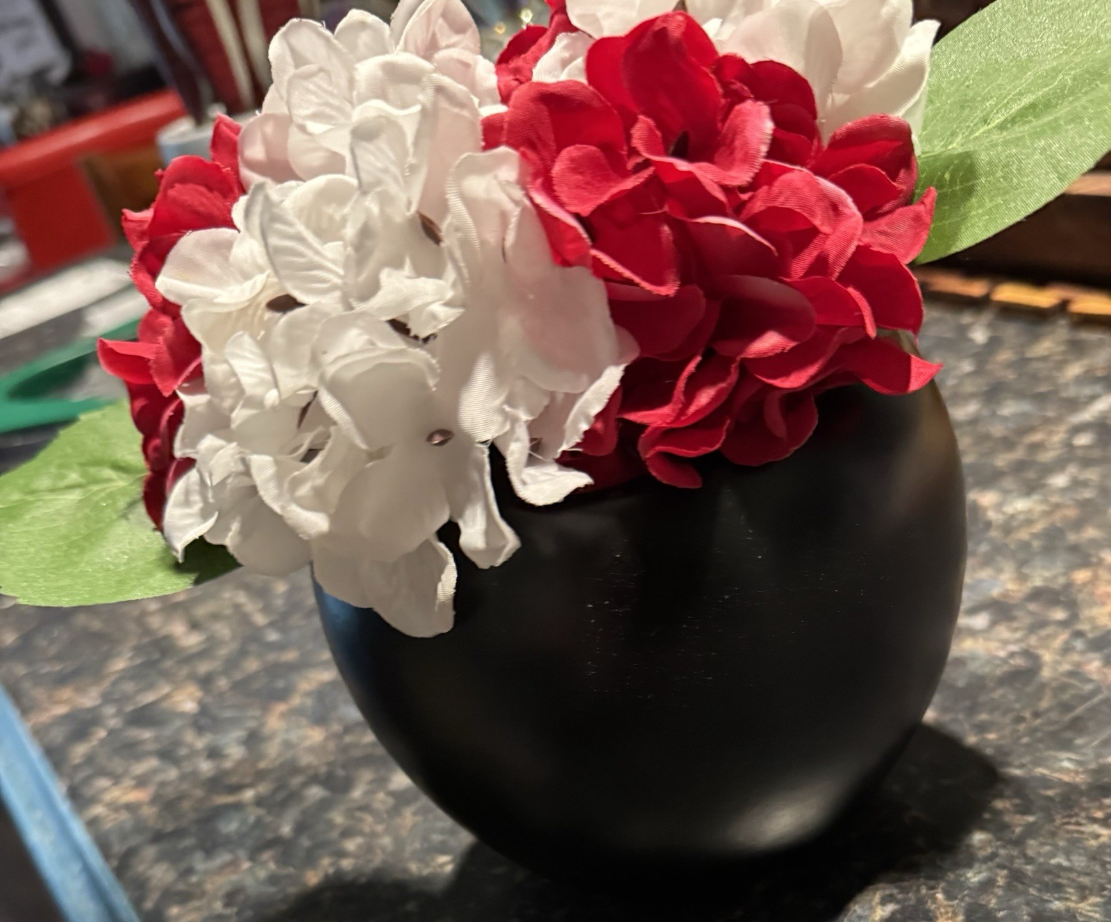 Alabama Crimson Tide Artificial Red & White Hydrangea Arrangement in Black Pot