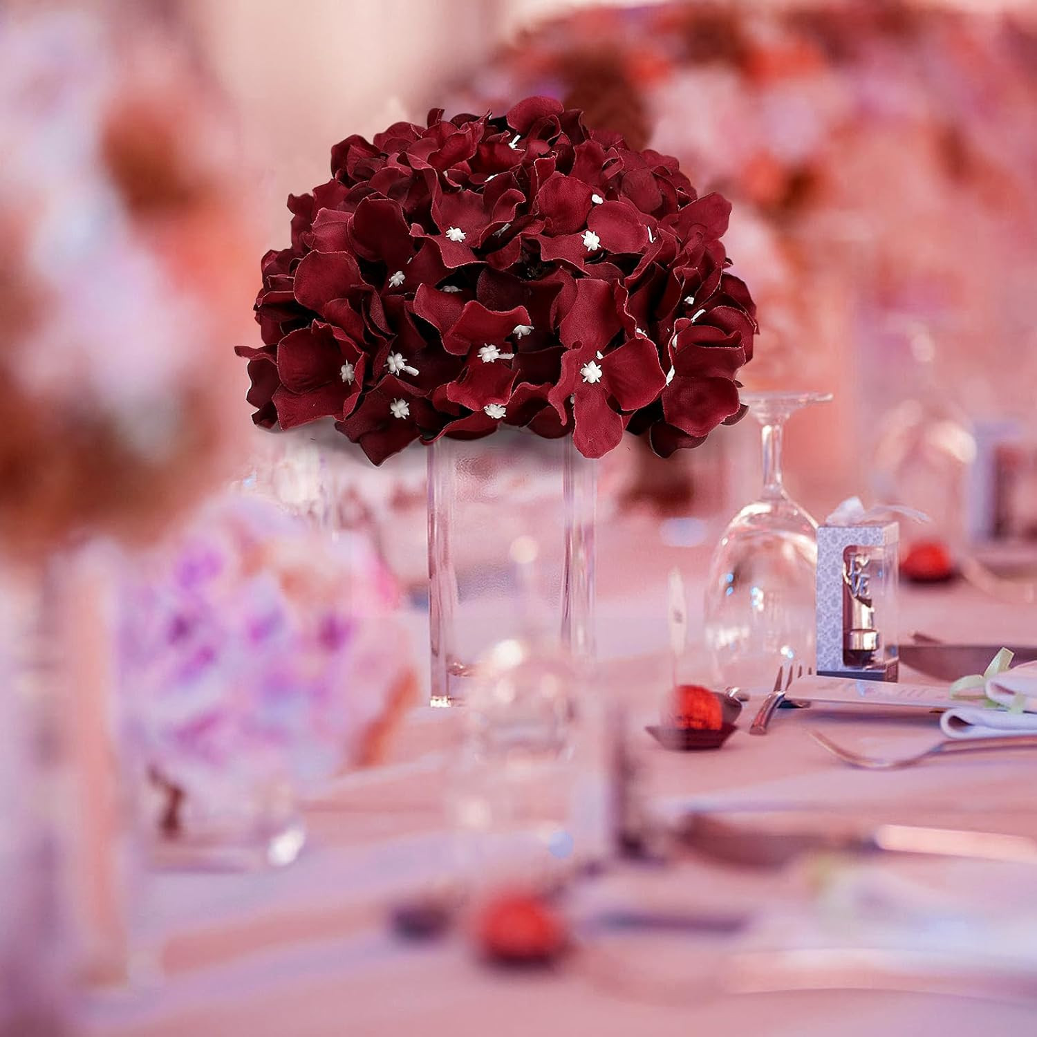 Burgundy Hydrangea Flower Balls – 12 PCS Artificial Centerpieces for Weddings