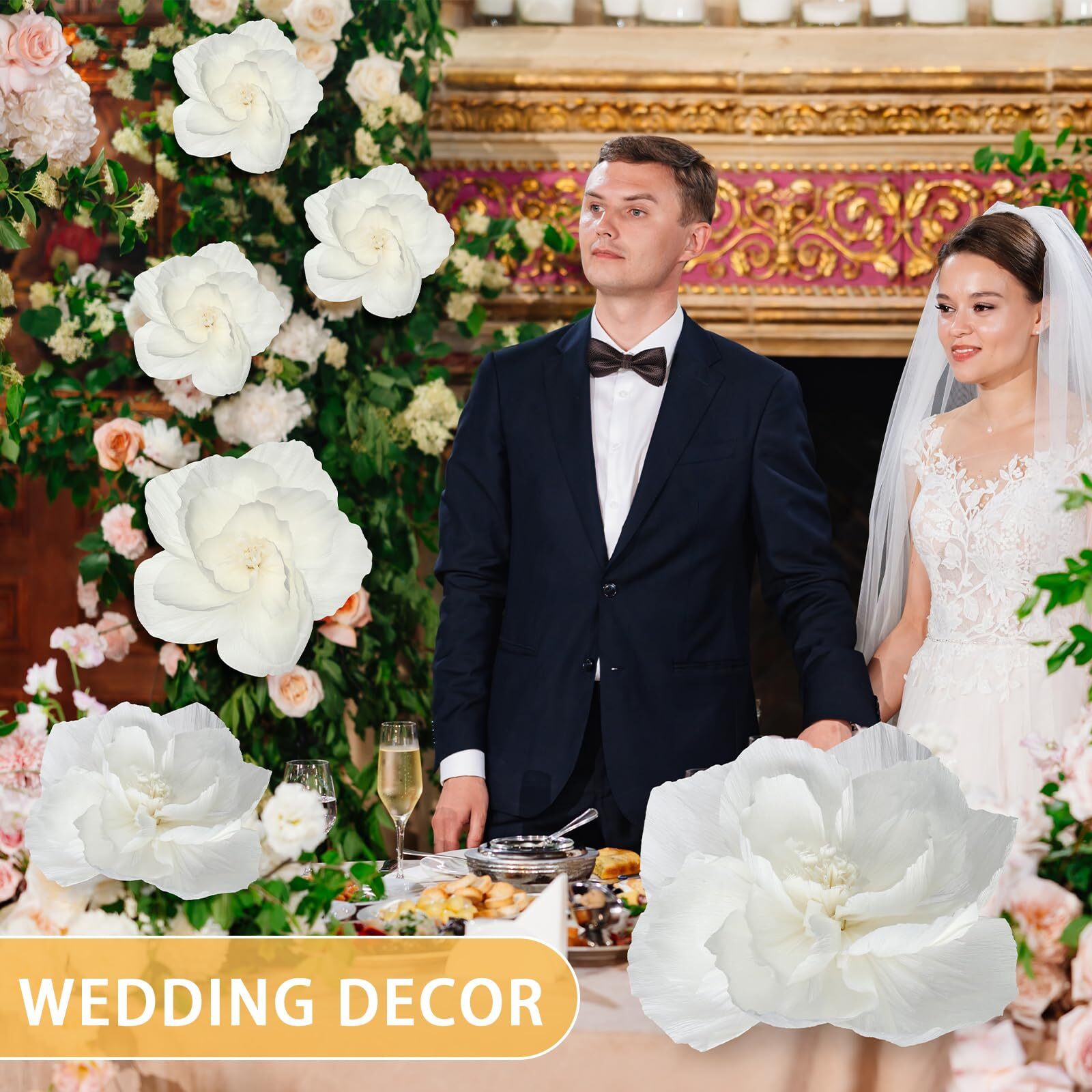 Giant Paper Flowers White 12 Pcs Wedding Backdrop Table Centerpieces Party