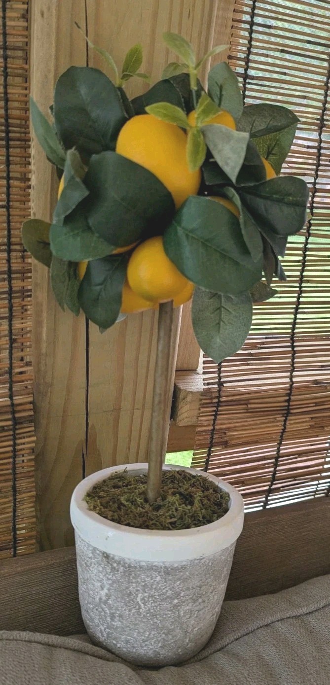 Lemon Ball Topiary Tree Arrangement Faux Green Leaves Yellow Kitchen Decor 16 In