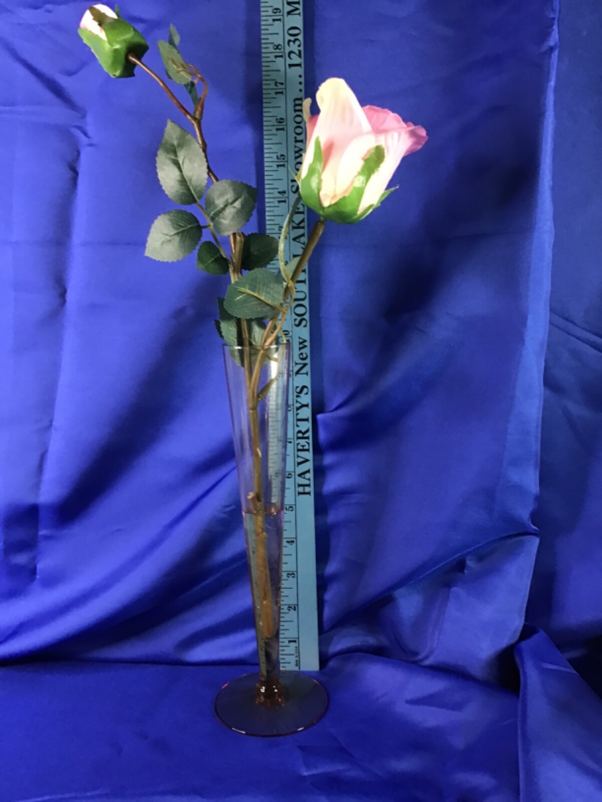 Vintage Vase Tall Pink Rose Flower Arrangement in Faux Water