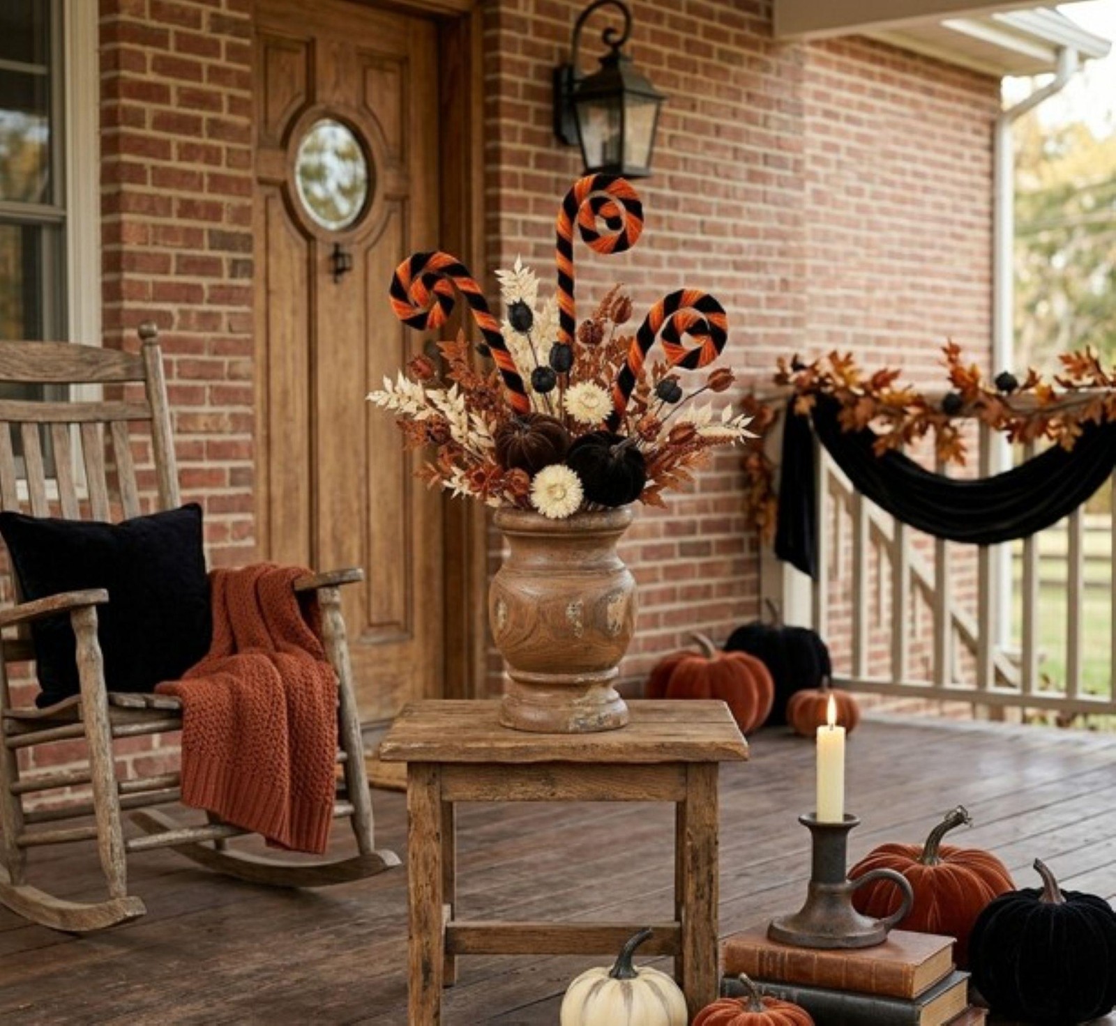 28″ Velvet Whimsy Curl Spray Black and Orange Fall Halloween Trim a Tree DIY