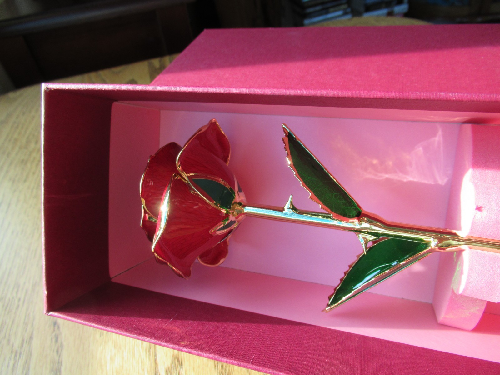 Lacquer Dipped 24k Gold Trimmed Real Preserved Red Rose 11″ Long