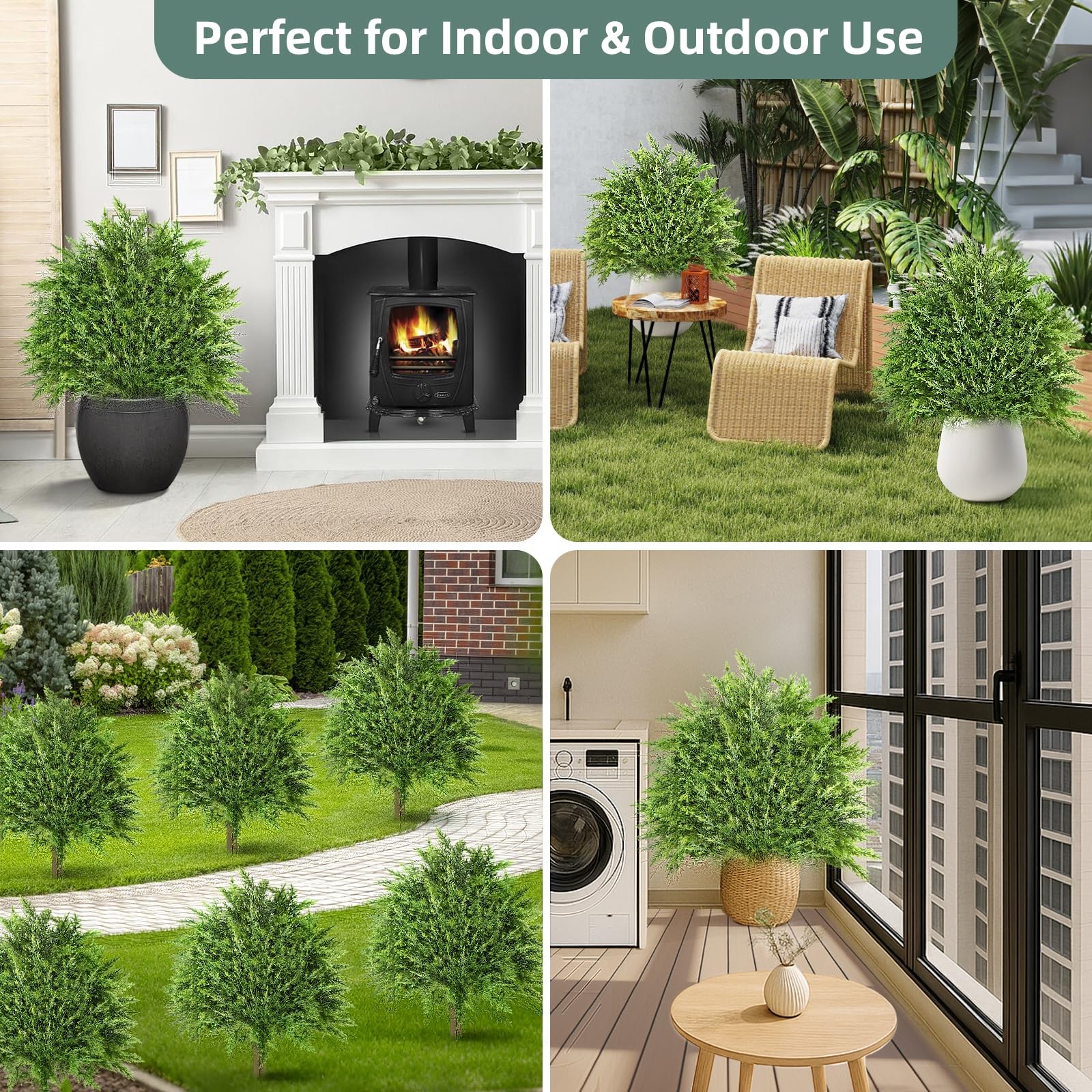 2 Pack Artificial Cedar Topiary Ball Trees, 23.2″ UV-Resistant Fake Cypress P…
