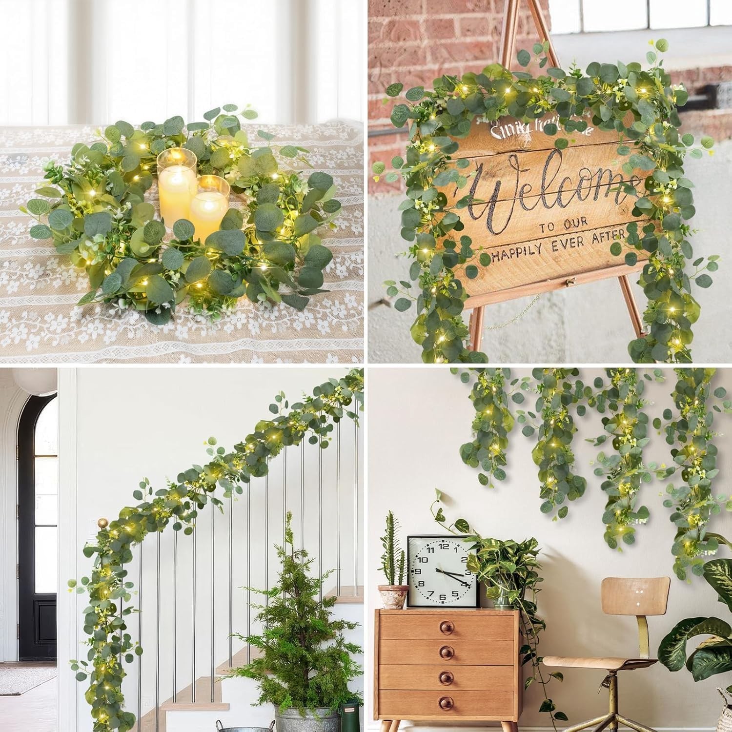 N&T NIETING 6 Pack Artificial Eucalyptus Garland with Lights, 6FT Artificial …