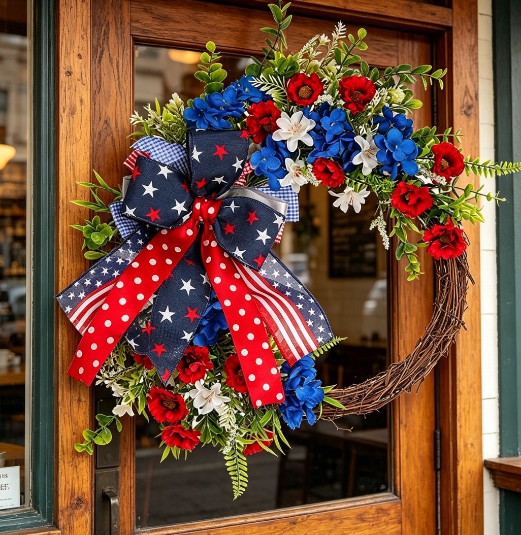 Minimalist Plastic Wreath for Independence Day Decor Hanging on Door or Wall
