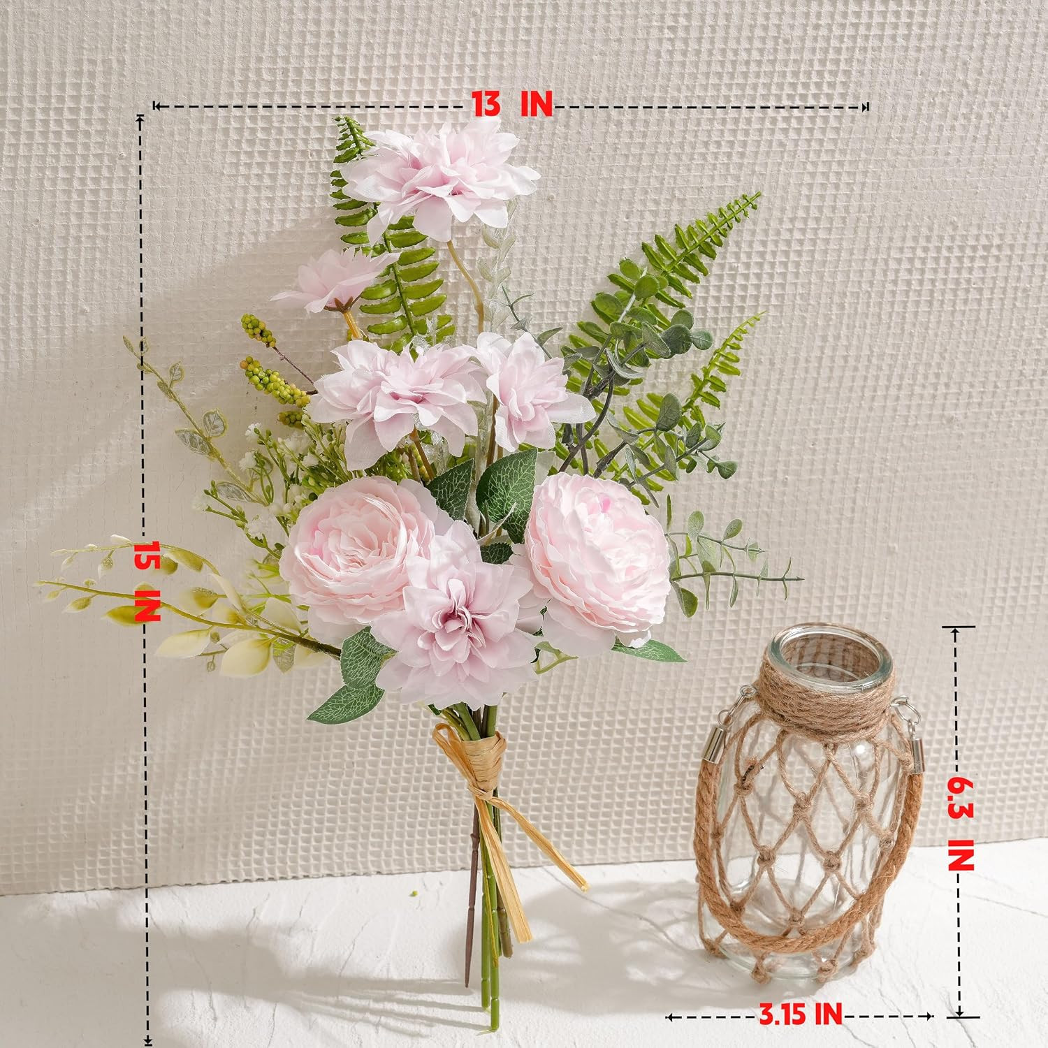 Fake Flowers with Vase – Artificial Light Pink Dahlia Flowers Arrangement, Flora