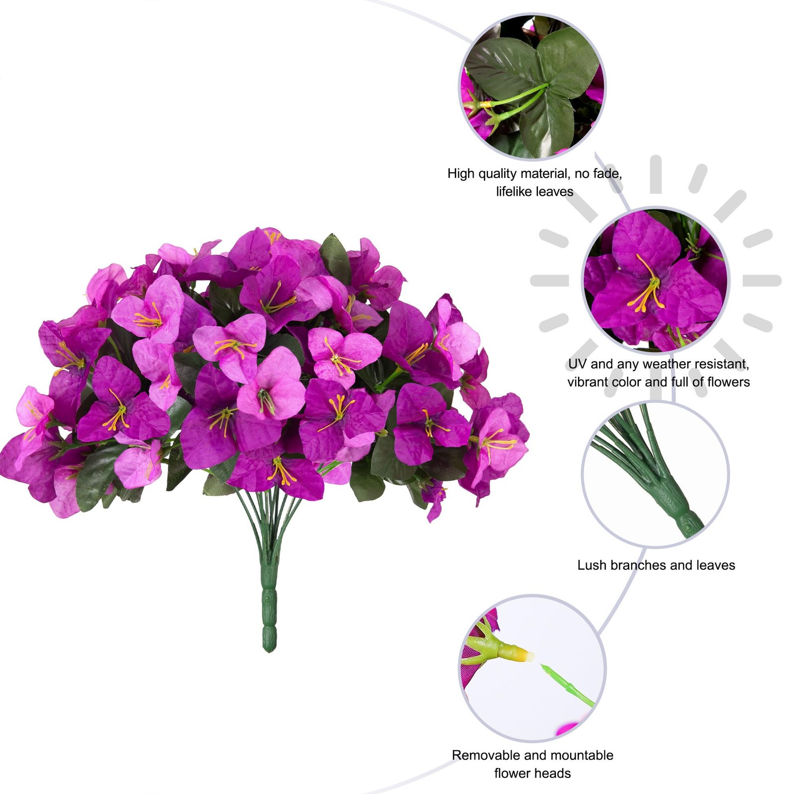 Spring Artificial Flowers for Outdoors, 4 Bundles Fake Bougainvillea UV Resis…