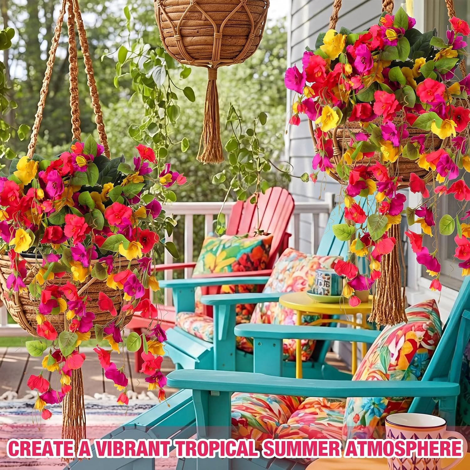 Multicolor UV Resistant Hanging Hibiscus Flowers for Outdoor Decor – 4 Bundles