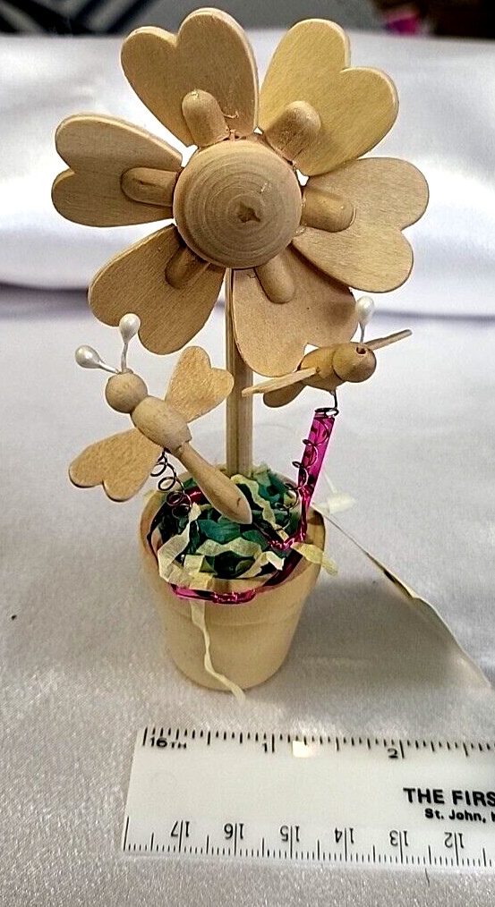 Small Wooden Flower In Pot With Two Dragonflies Paint Decor Craft DIY