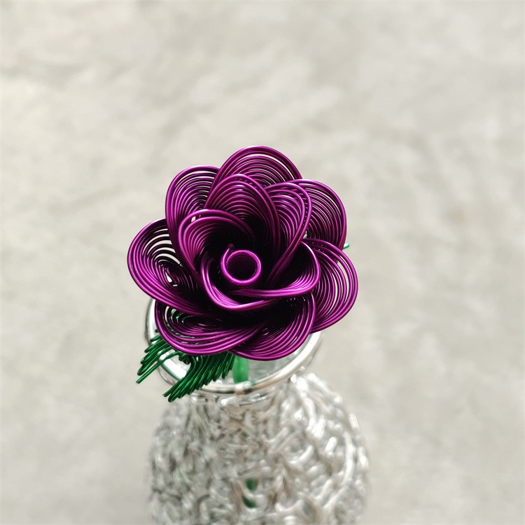 3Pcs Metal Aluminum Wire Woven Small Rose Model, Metal Aluminum Wire Handicraft