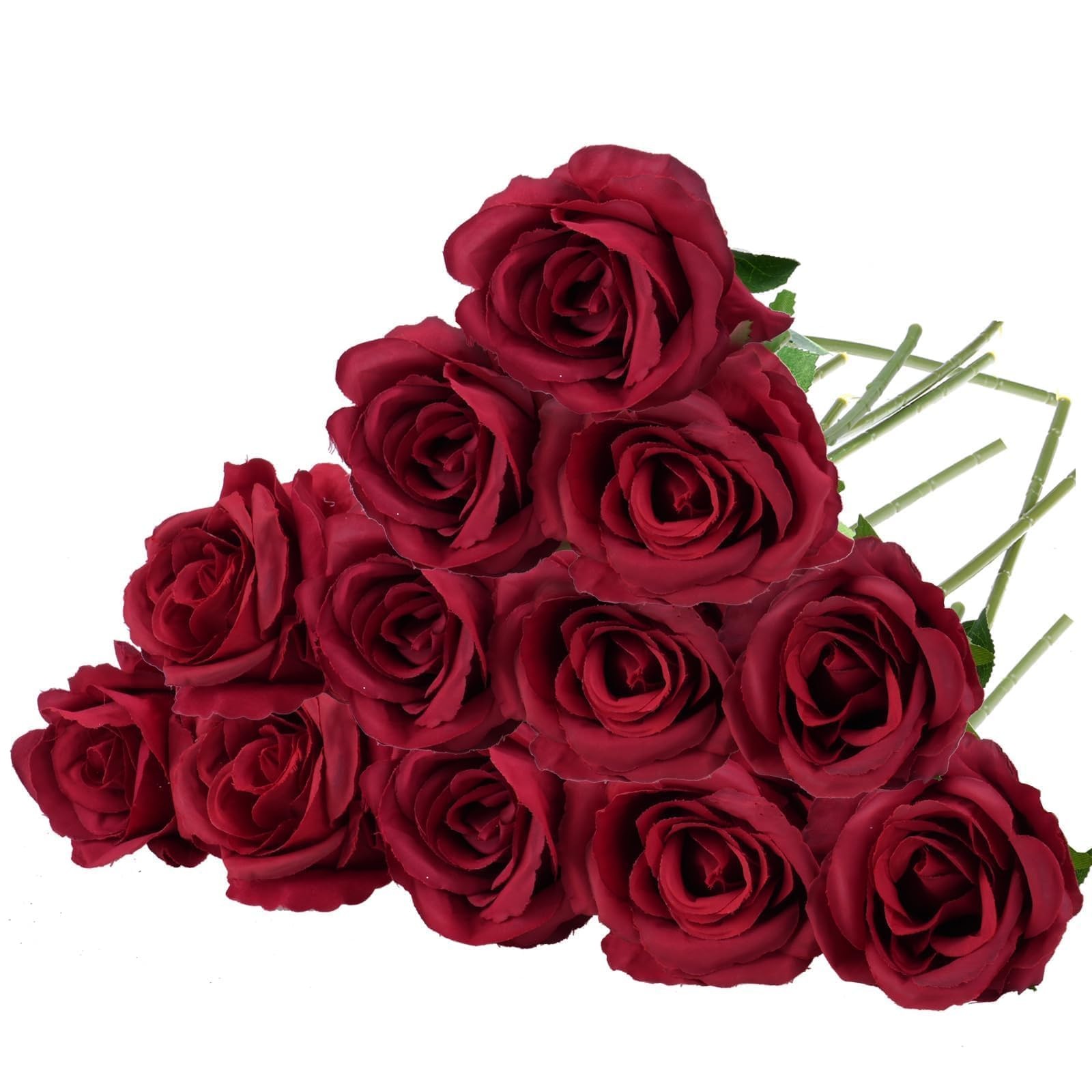 12 Pack Red Roses Artificial Flowers Fake Roses with Stems Wine Red Silk Rose…