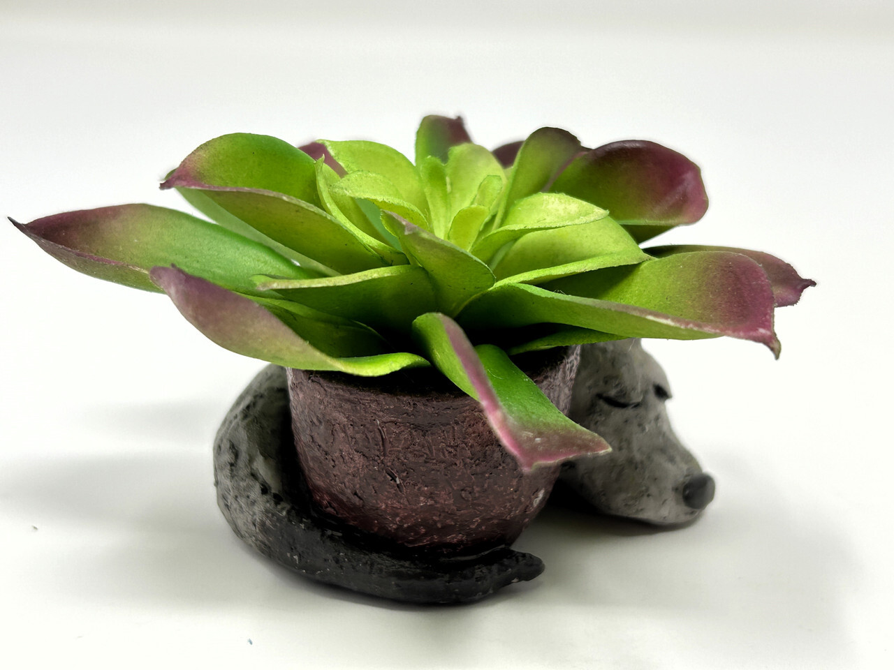 2″ Baby SLEEPING DOG Blob House Mini pot WITH faux PLANT as shown