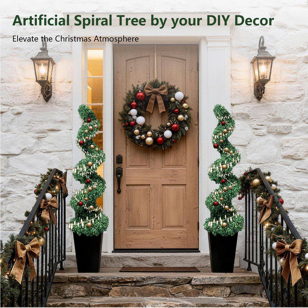 4Ft. Artificial Spiral Topiary Trees W/Black Planter Uv-Resistant Fake Plant,Ind