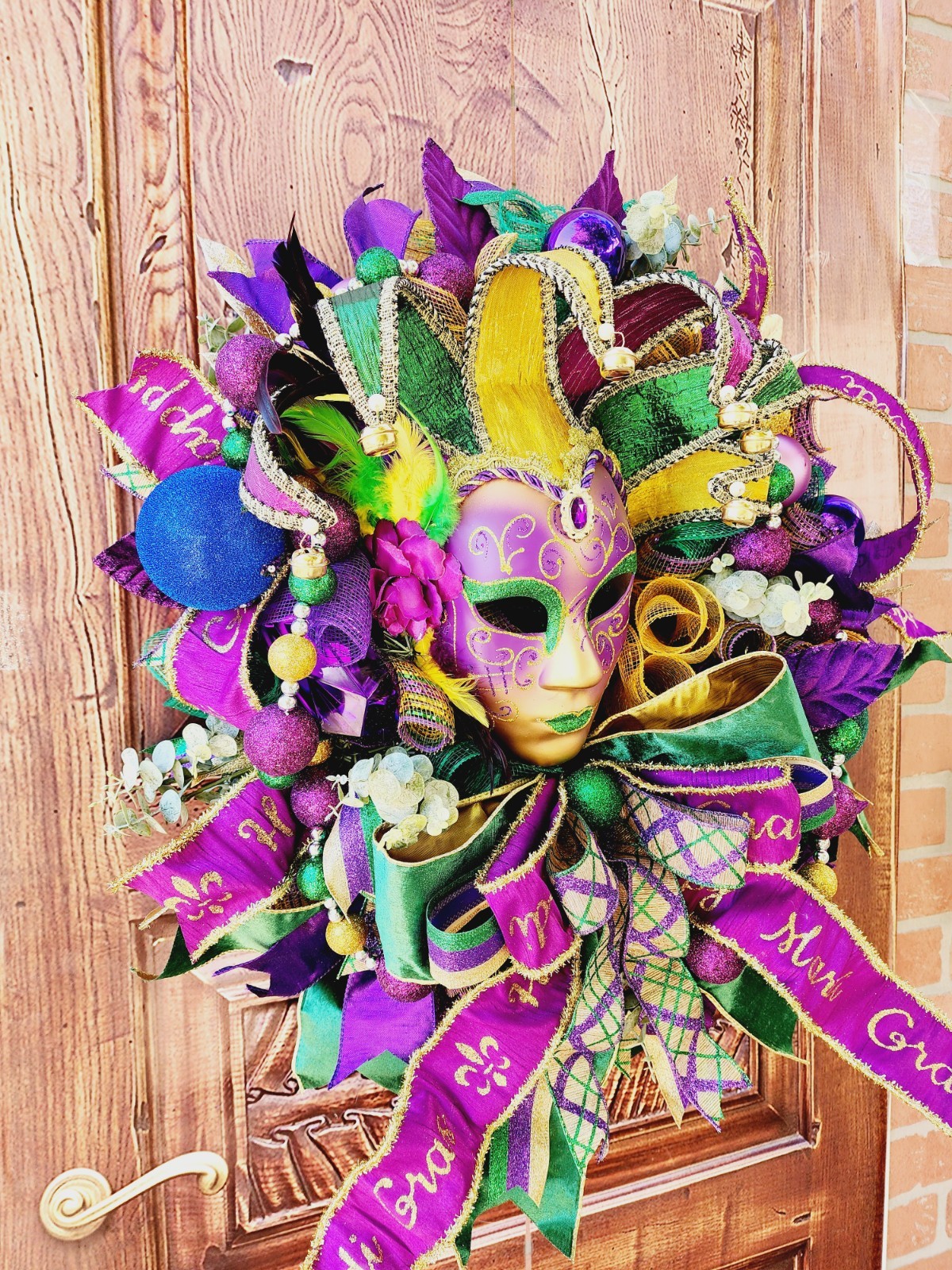 Mardi Gras Wreath, Front Door Wreath, Mardi Gras Mask Wreath, Handmade Wreath