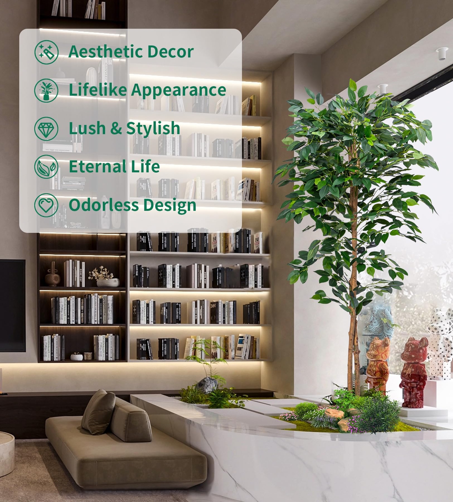 Artificial Fiddle Leaf Fig Tree, Faux Ficus Lyrata Floor Plants Fake Tropical Tr