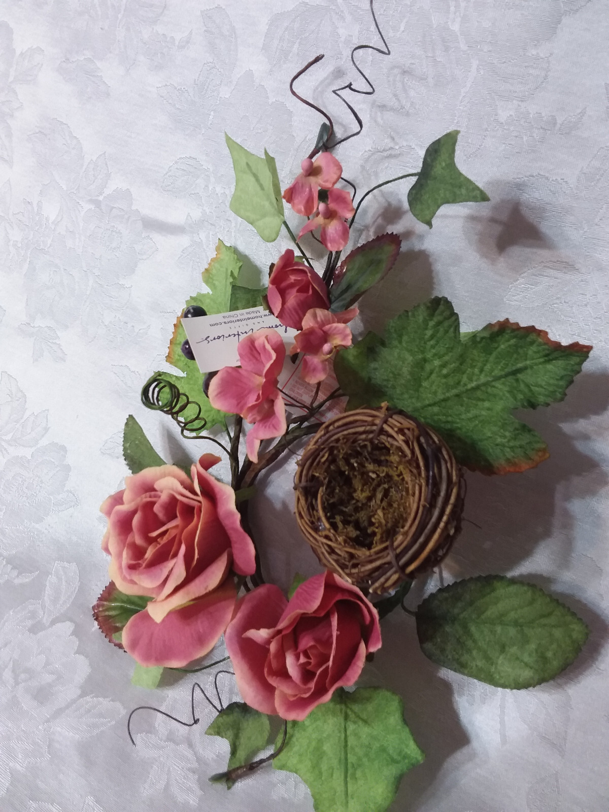 Home Interiors Country Pink Rose Candle Ring with Birdsnest/ NWT/Free shipping