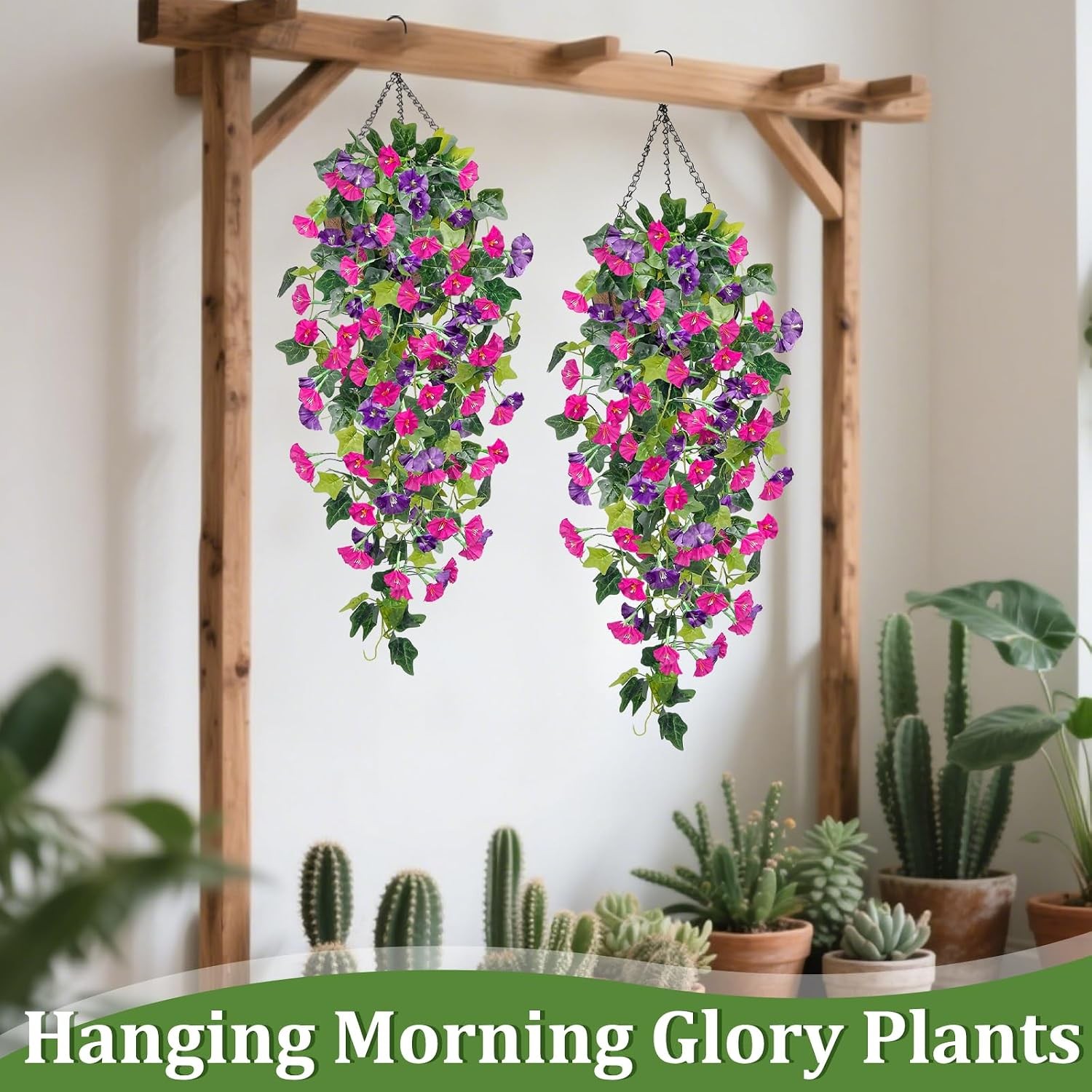 Artificial Fake Hanging Flowers Plants, Faux Silk Morning Glory with Ivy Vines,