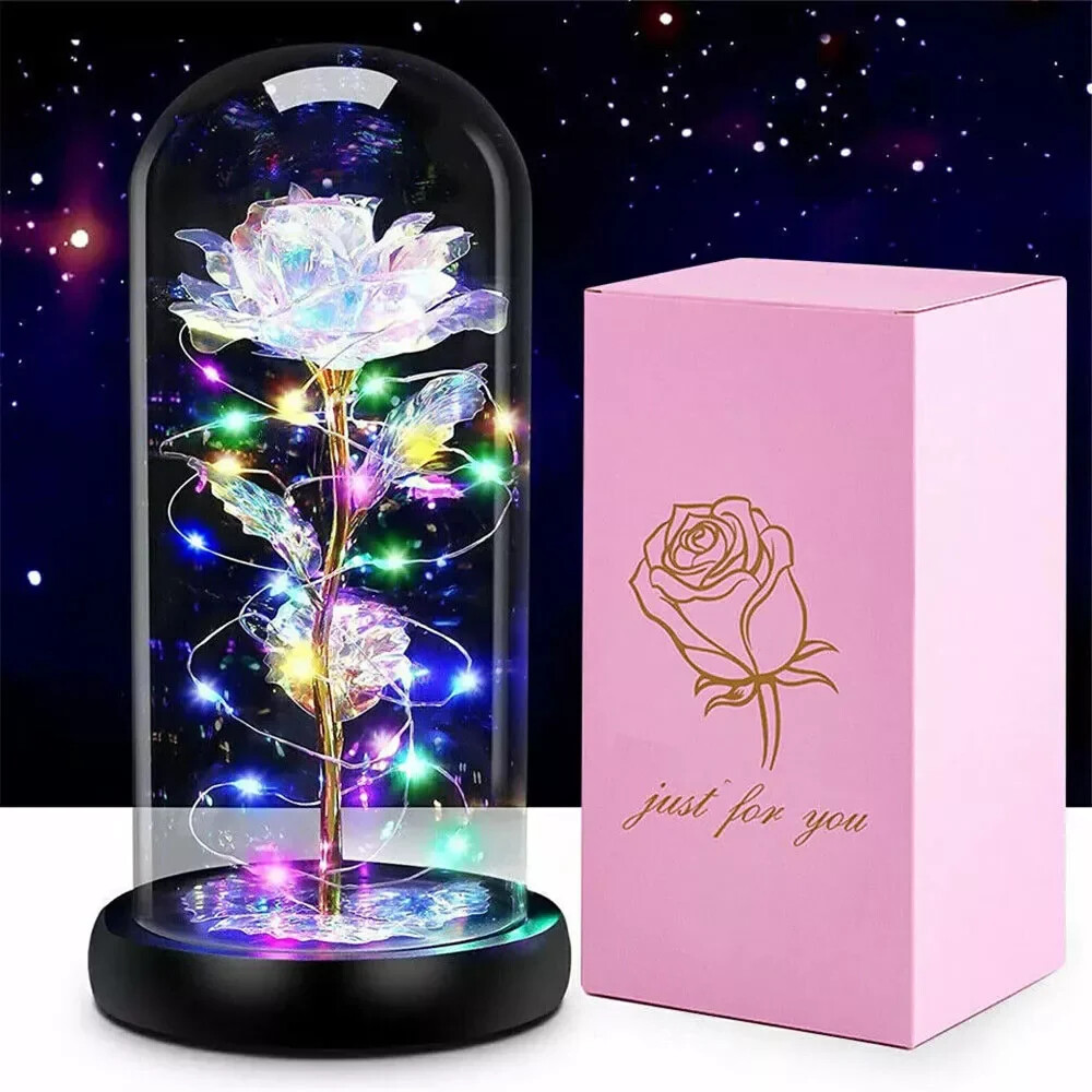 Eternal Forever Galaxy Rose Flower In Glass Dome LED Light Valentine’s Day Gift