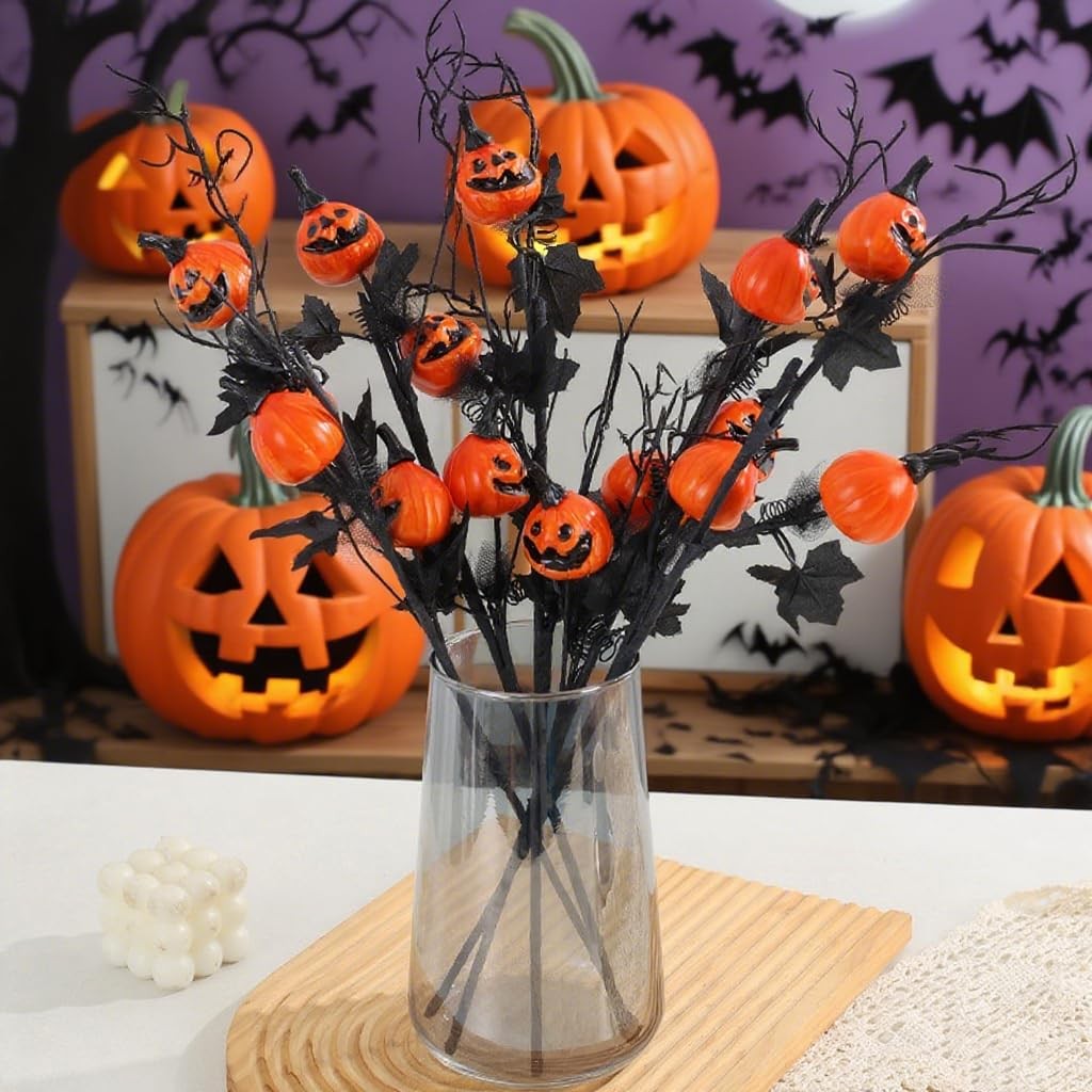 Halloween Decorations, Artificial Pumpkin Black Maple Leaf Floral Stems