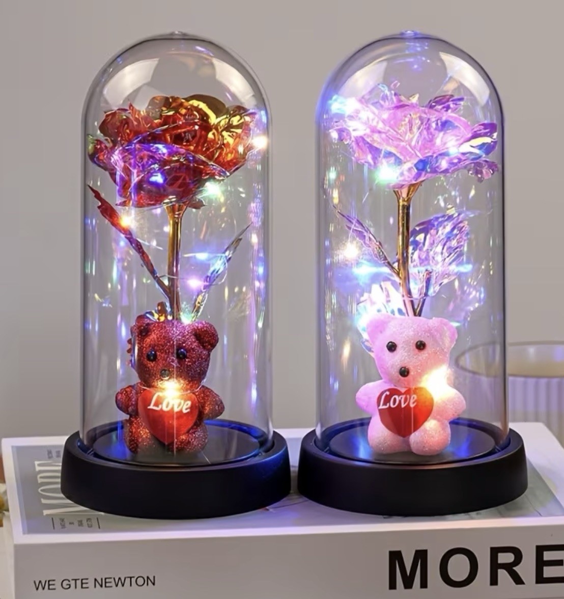 LED Light Rose Flower Gift Decoration with Bear Decoration Artificial Rose