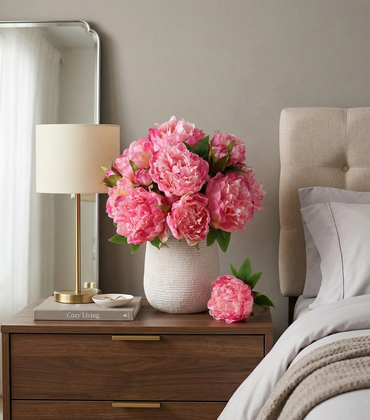 Pink Peony Artificial Flowers – 11 Branches Faux Peonies for Wedding Bouquets…