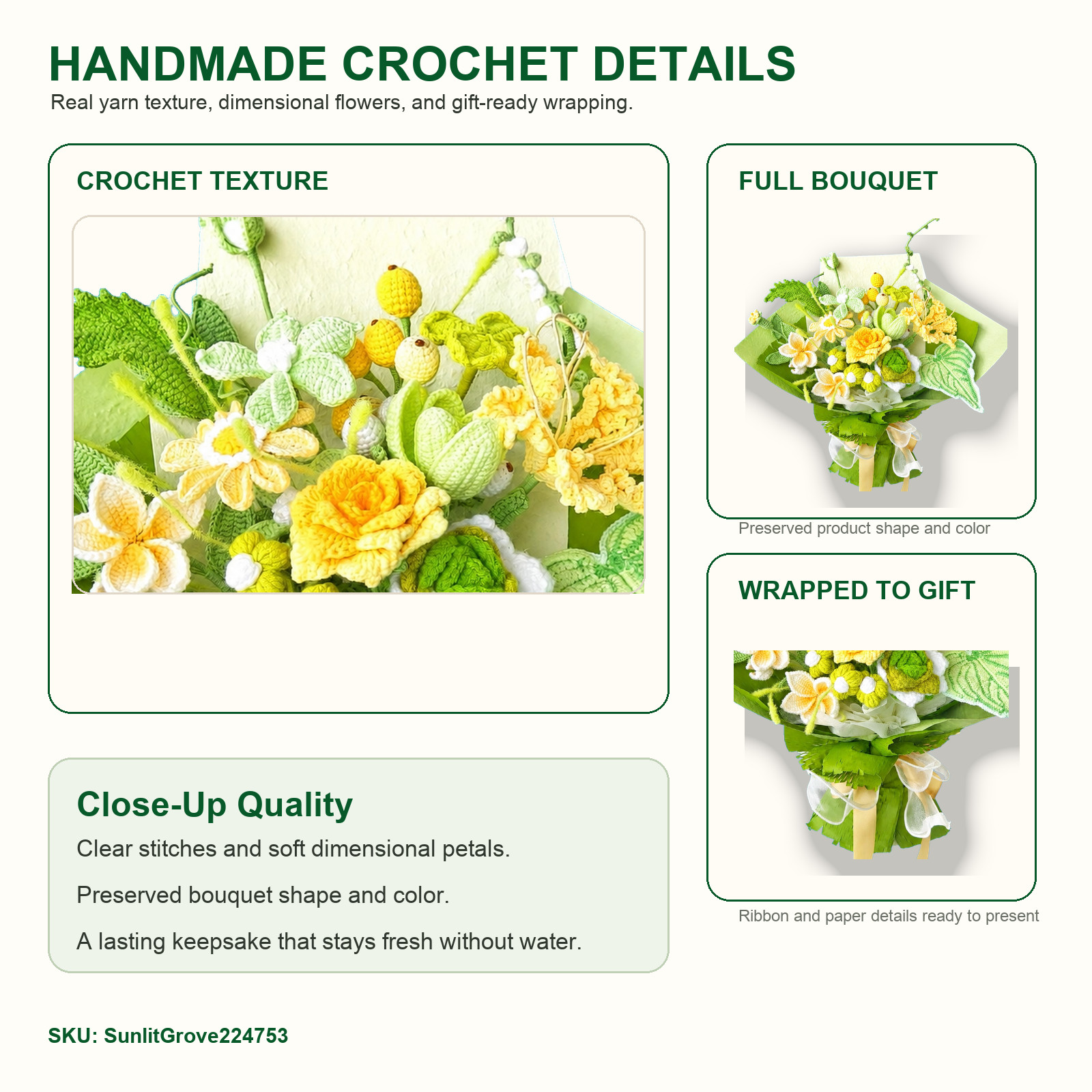 Extra Large Yellow White Crochet Bouquet Thank You Birthday Gift for Her