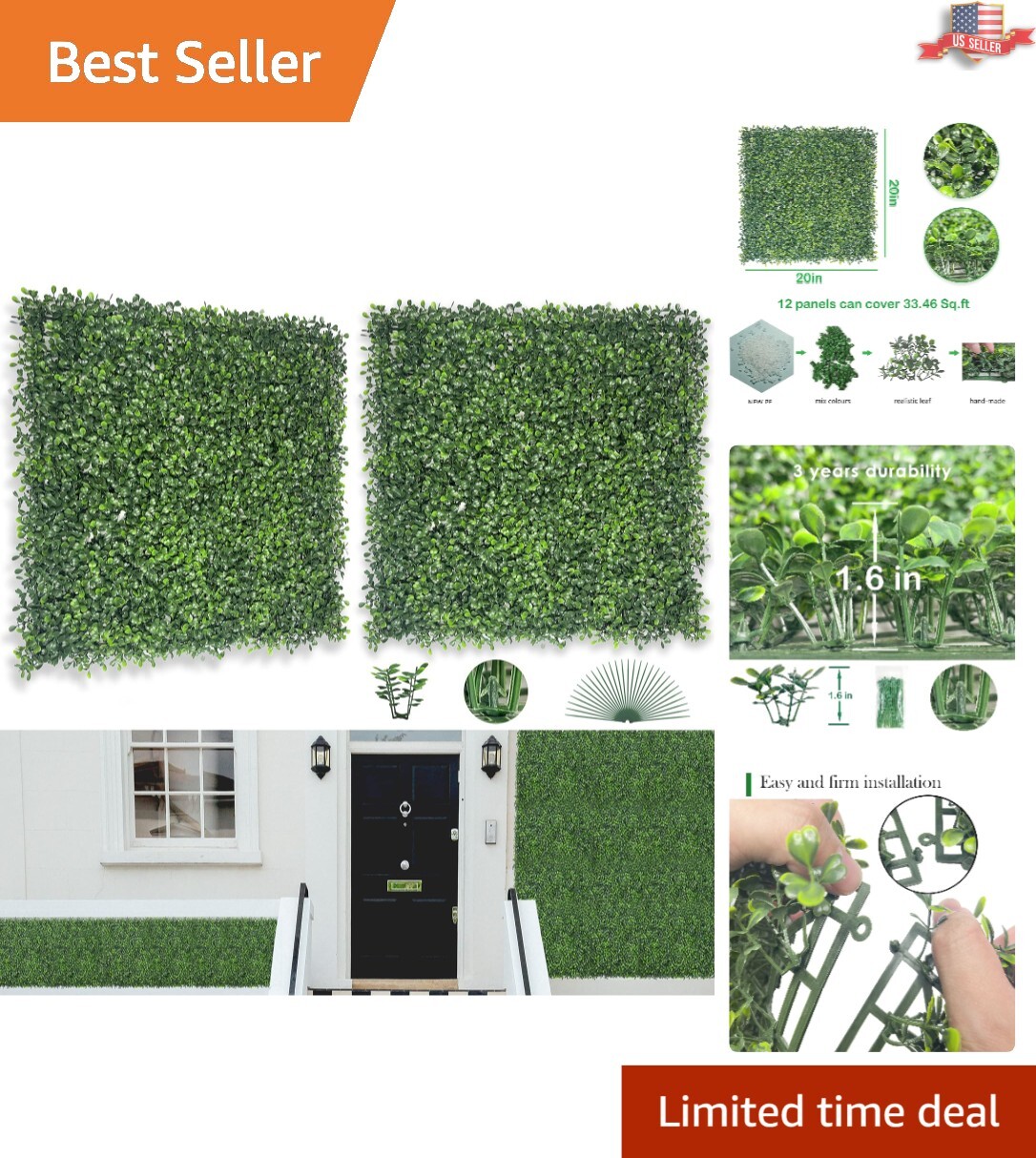 Premium Boxwood Panels – 12 Pack 20″x 20″ – Indoor Privacy & Garden Décor