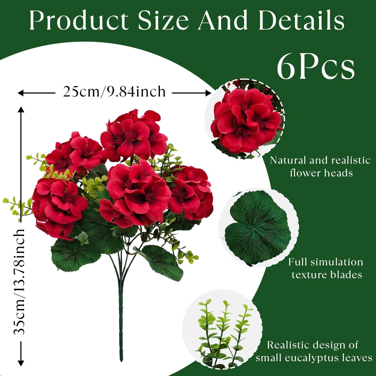 Artificial Geranium Flowers for Outdoor Decoration, 6 Bundles UV Resistant Silk