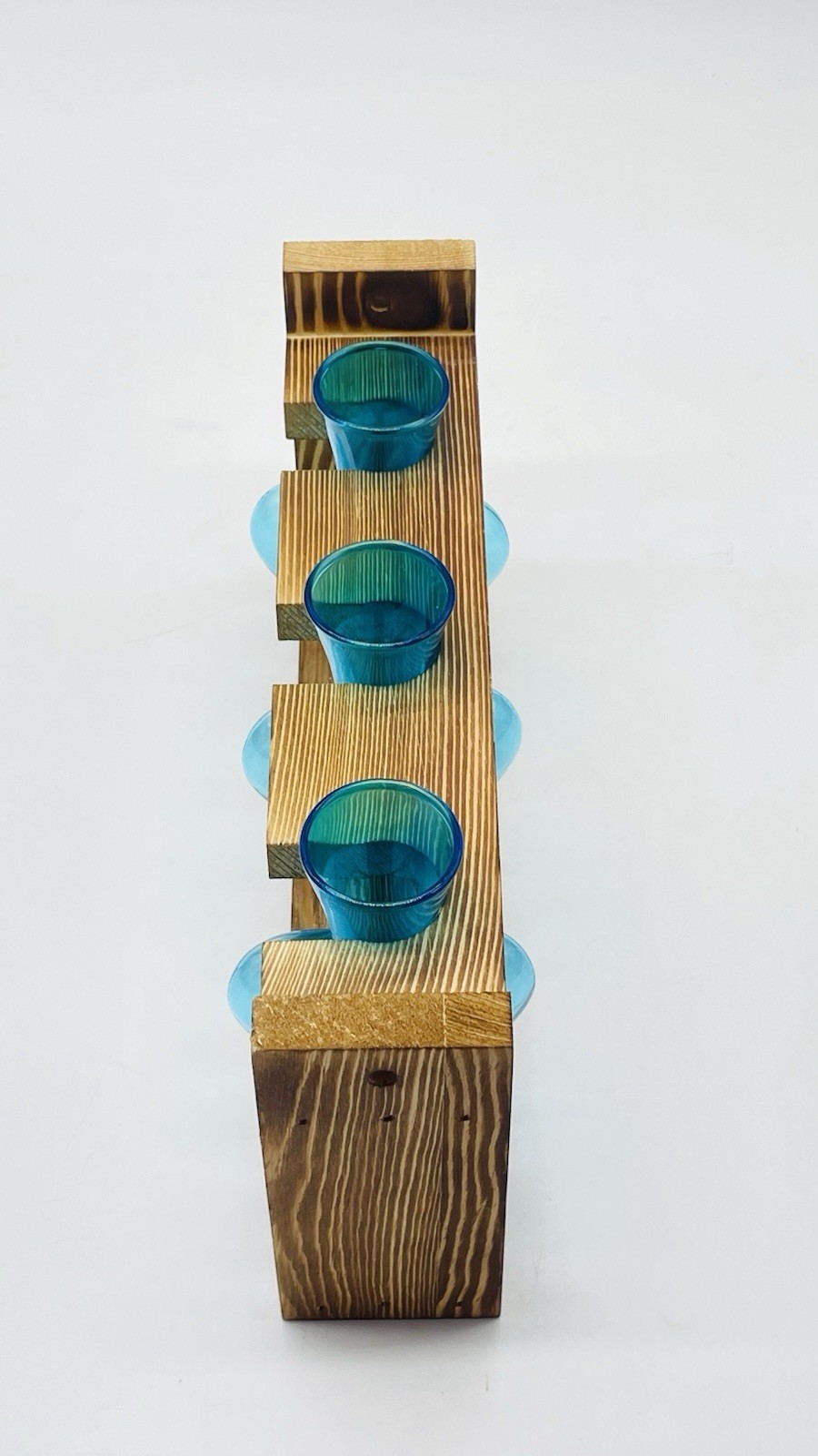 Plant Terrarium Propagation Wood Stand Tabletop Planter 3 Bulb Blue Glass Vase