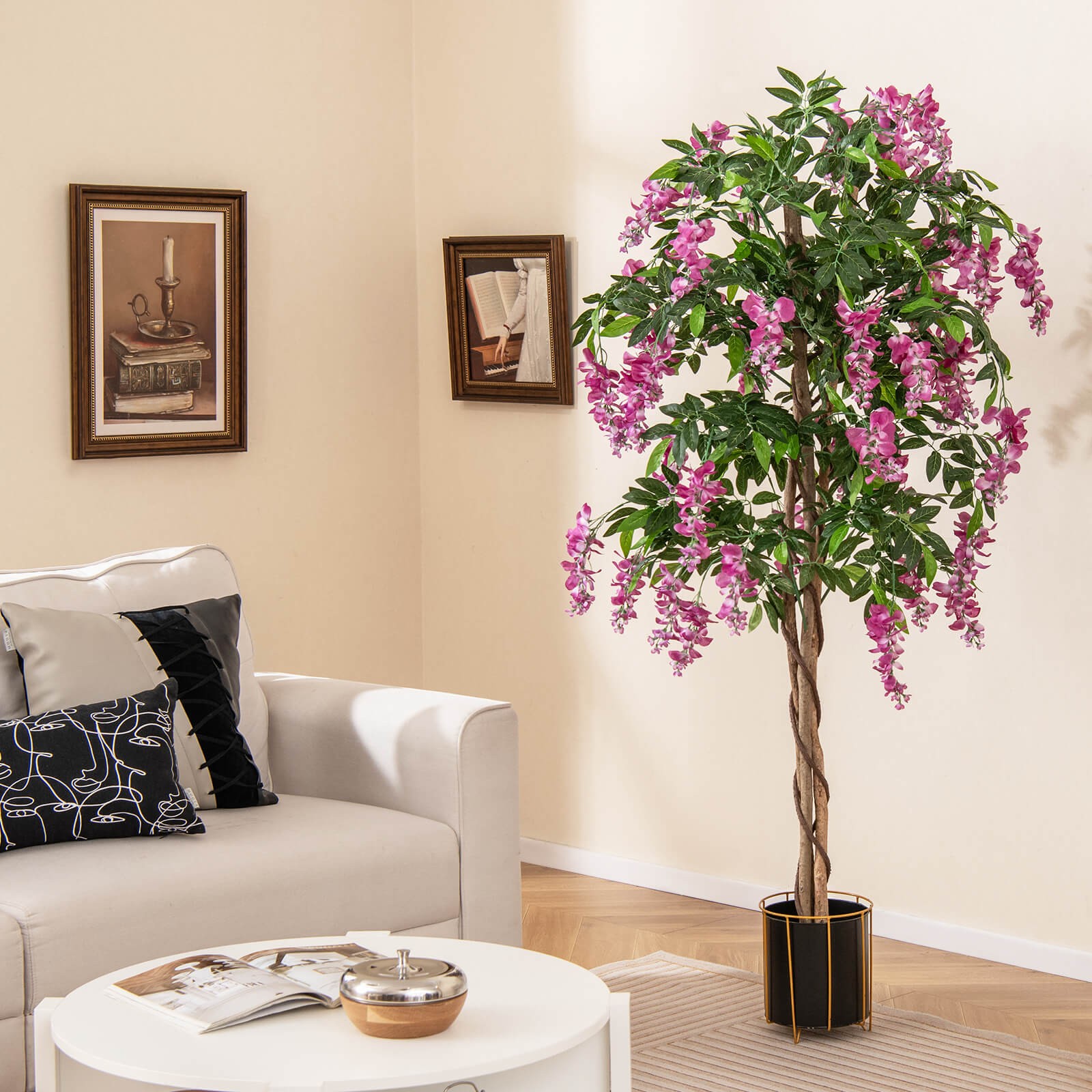 5.5 FT Tall Artificial Ficus Tree Faux Wisteria Plant in Nursery Pot Decoration