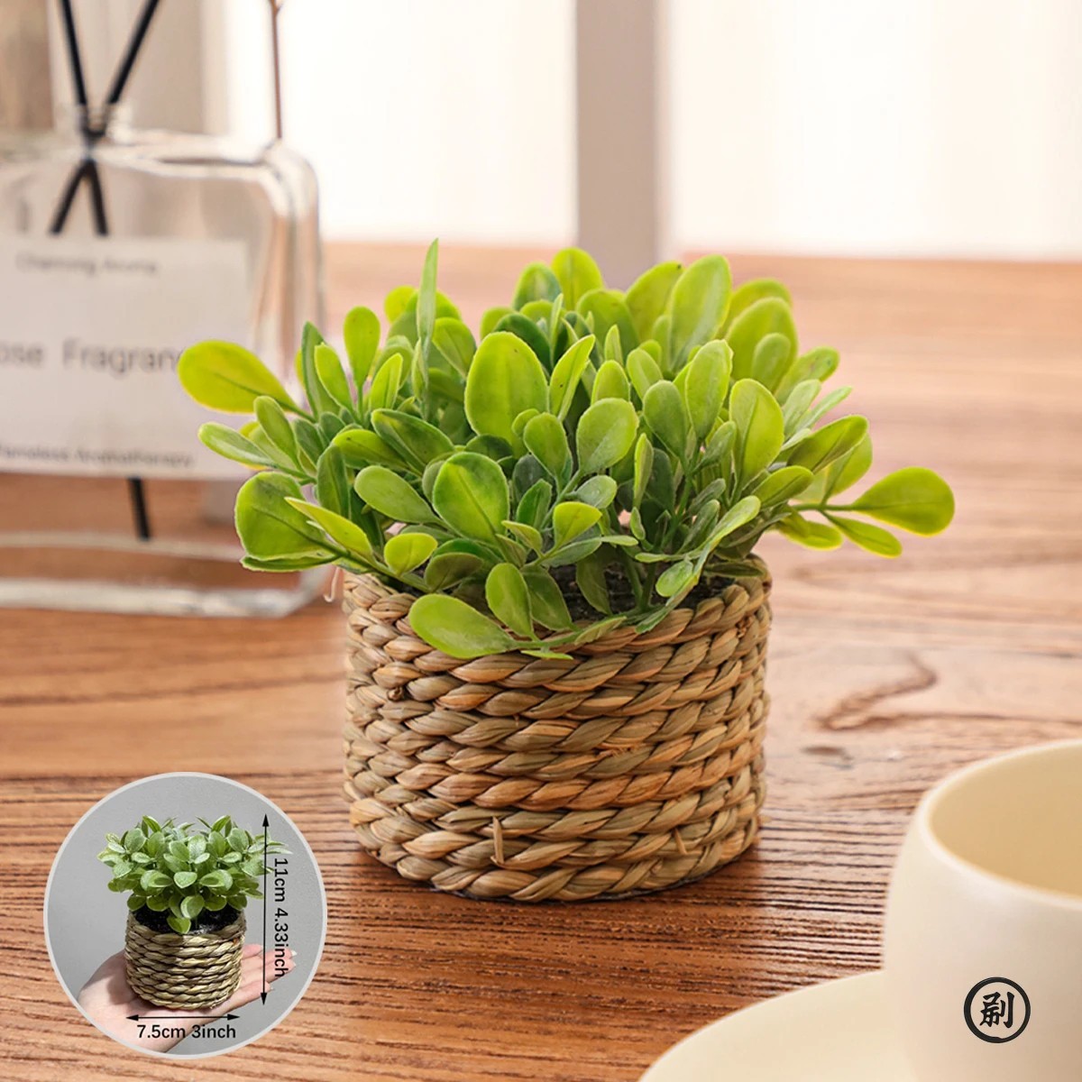 FLOWER 11CM Artificial Eucalyptus Grass Potted Plant– Mini Faux Green Desk Decor