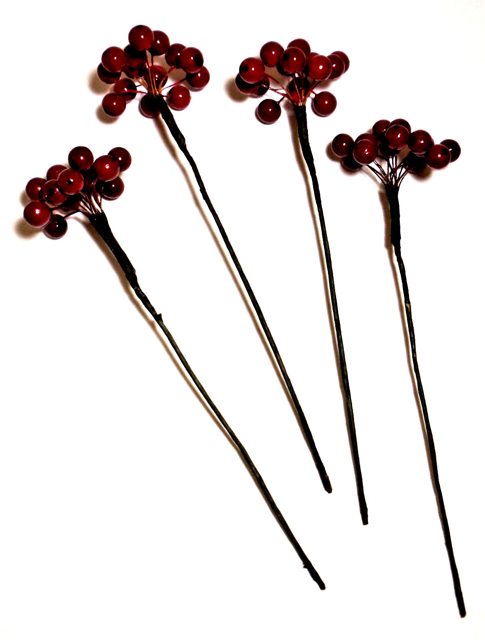 4pc 9″ Holly Berry Sprigs w/14 Red 1/2″ Berries Christmas Decoration Floral Pick