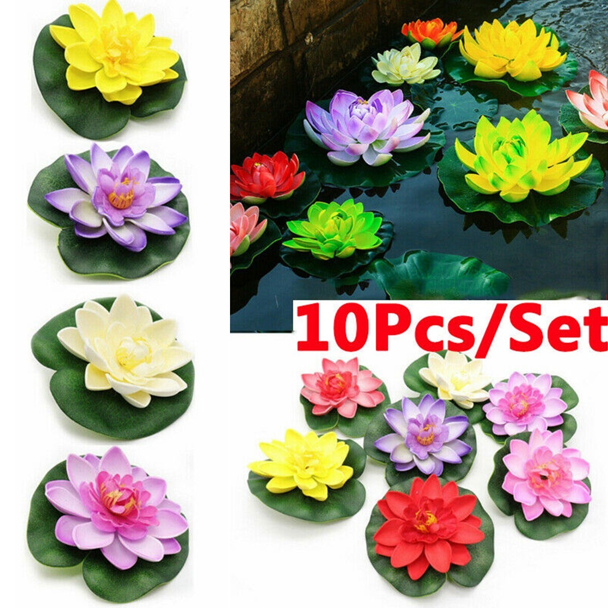 Fake Artificial Lotus Flower Water Lily Floral 10cm/4″ Outdoor decor 10pcs/set