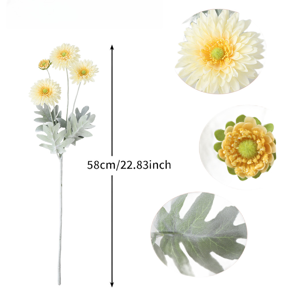Realistic Pine Needle Chrysanthemum Artificial Flower for Wedding Home 22.83in