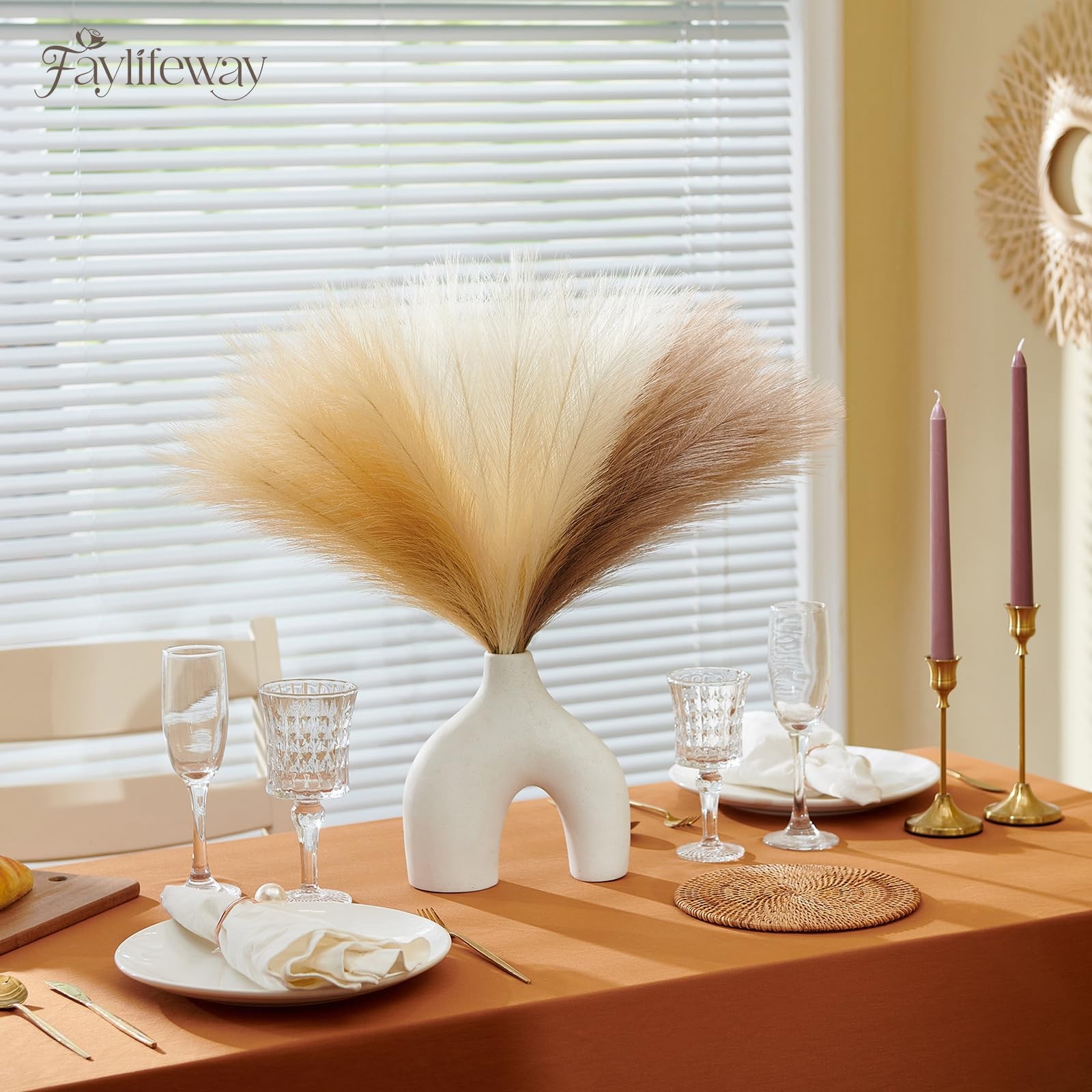 50PCS 17 Faux Pampas Grass, Sand Beige Light Brown, Fluffy, Vase Filler