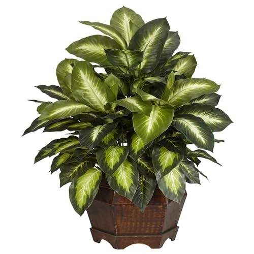 24in Dieffenbachia Artificial Plant, Faux Greenery with Decorative Planter